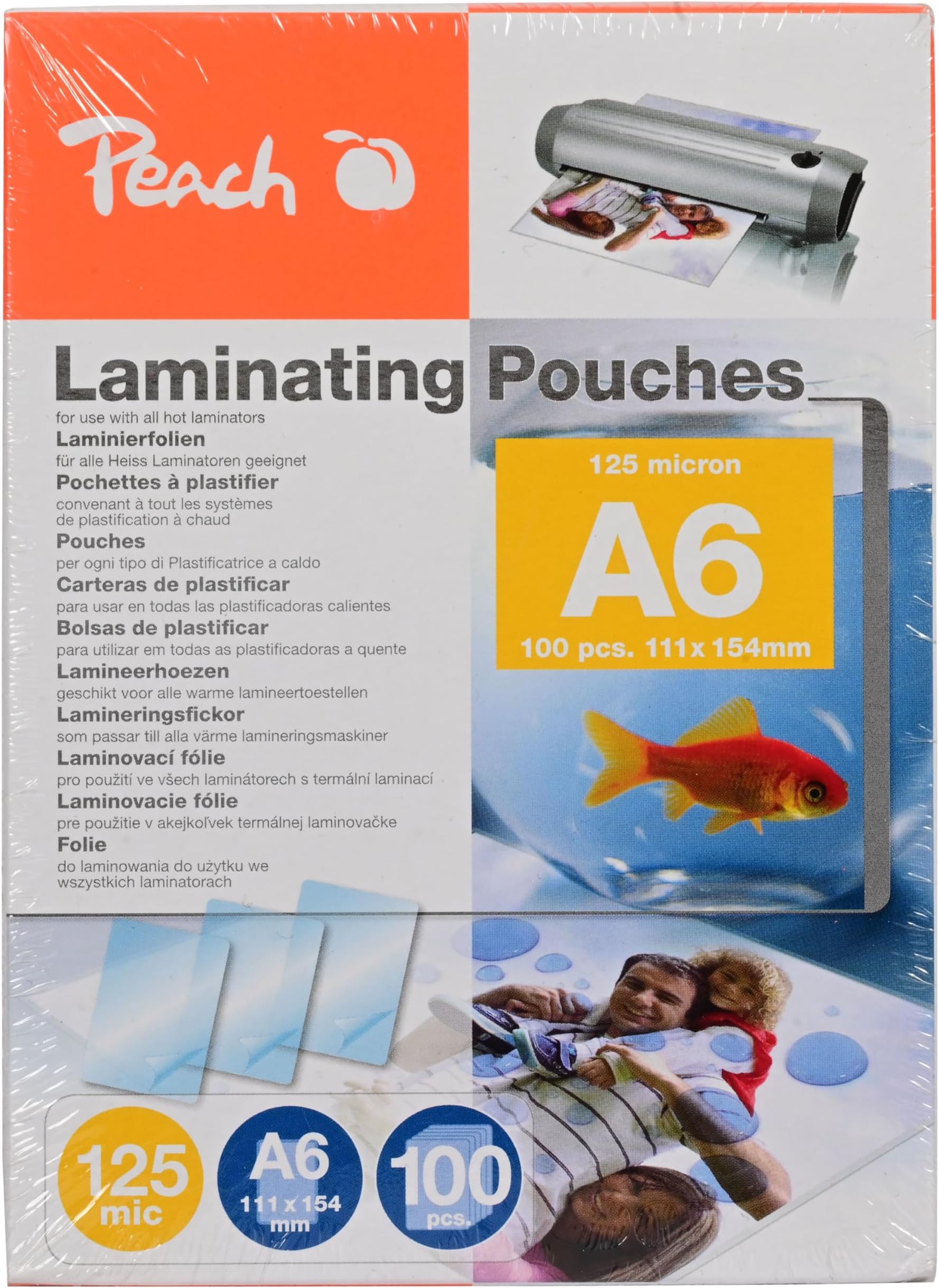 Peach Laminating Films, Pack Of 100 Sheets, 111 X 154 Mm - PHLMPP525-04