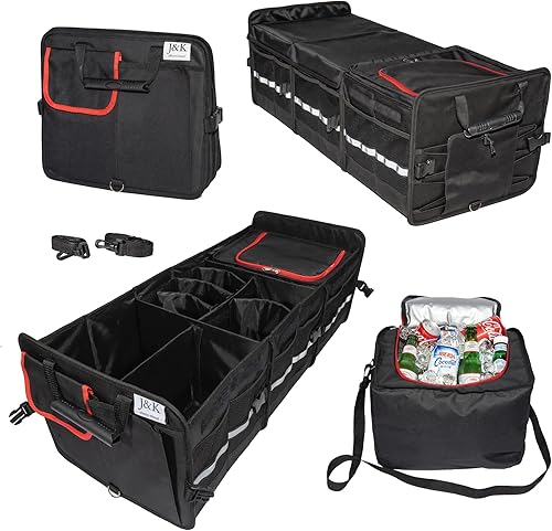 J&K Organizador de maletero de coche para SUV, camión, furgoneta, sedán, organizador plegable de múltiples compartimentos, almacenamiento de