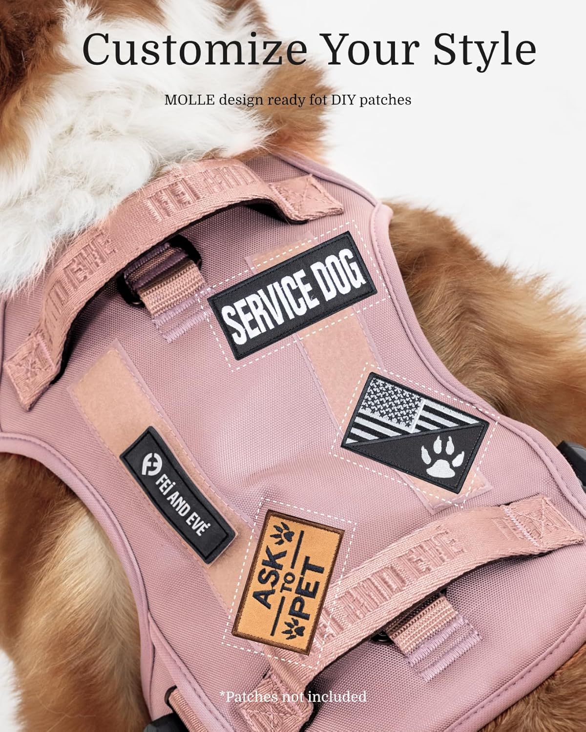 Fei & Eve MagEase 3-Second Magnetic Dog Harness | No-Pull Tactical Vest | Quick-Connect MOLLE w/3 Leash Clips | Heavy-Duty 900D Nylon | Adjustable w/Handle (Small, Blush) - Image 8