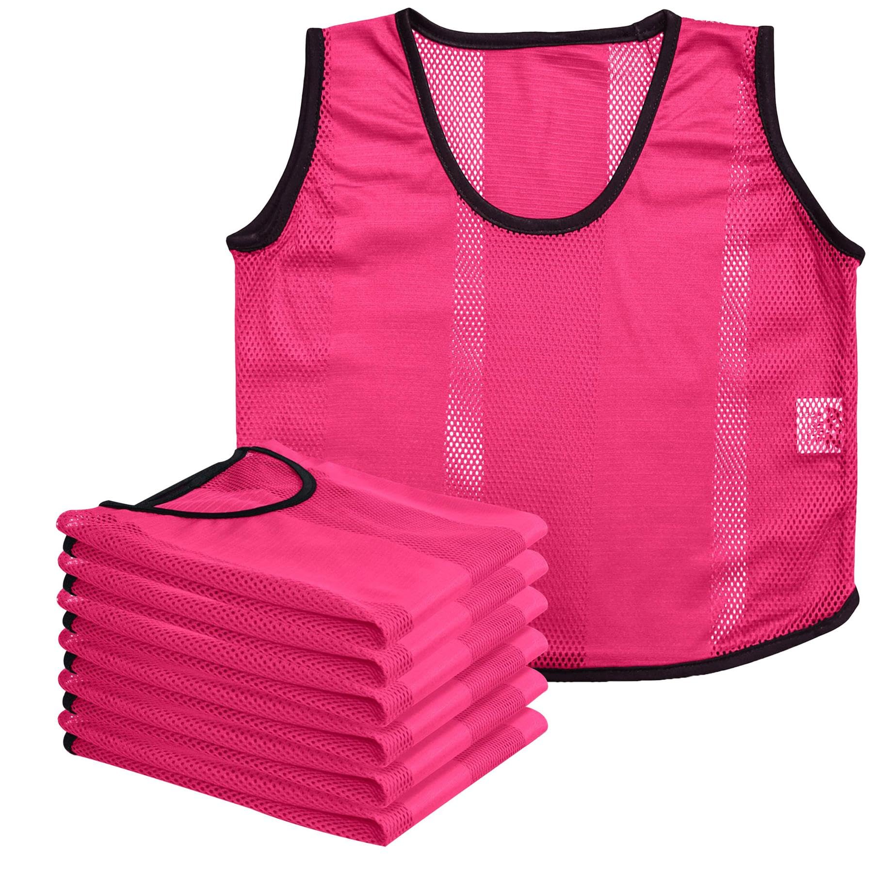 A2Z 4 Kids 6 Pack Training Bibs Sports Vests Comfortable Breathable - Sports Bibs 761 Neon Pink 4-8