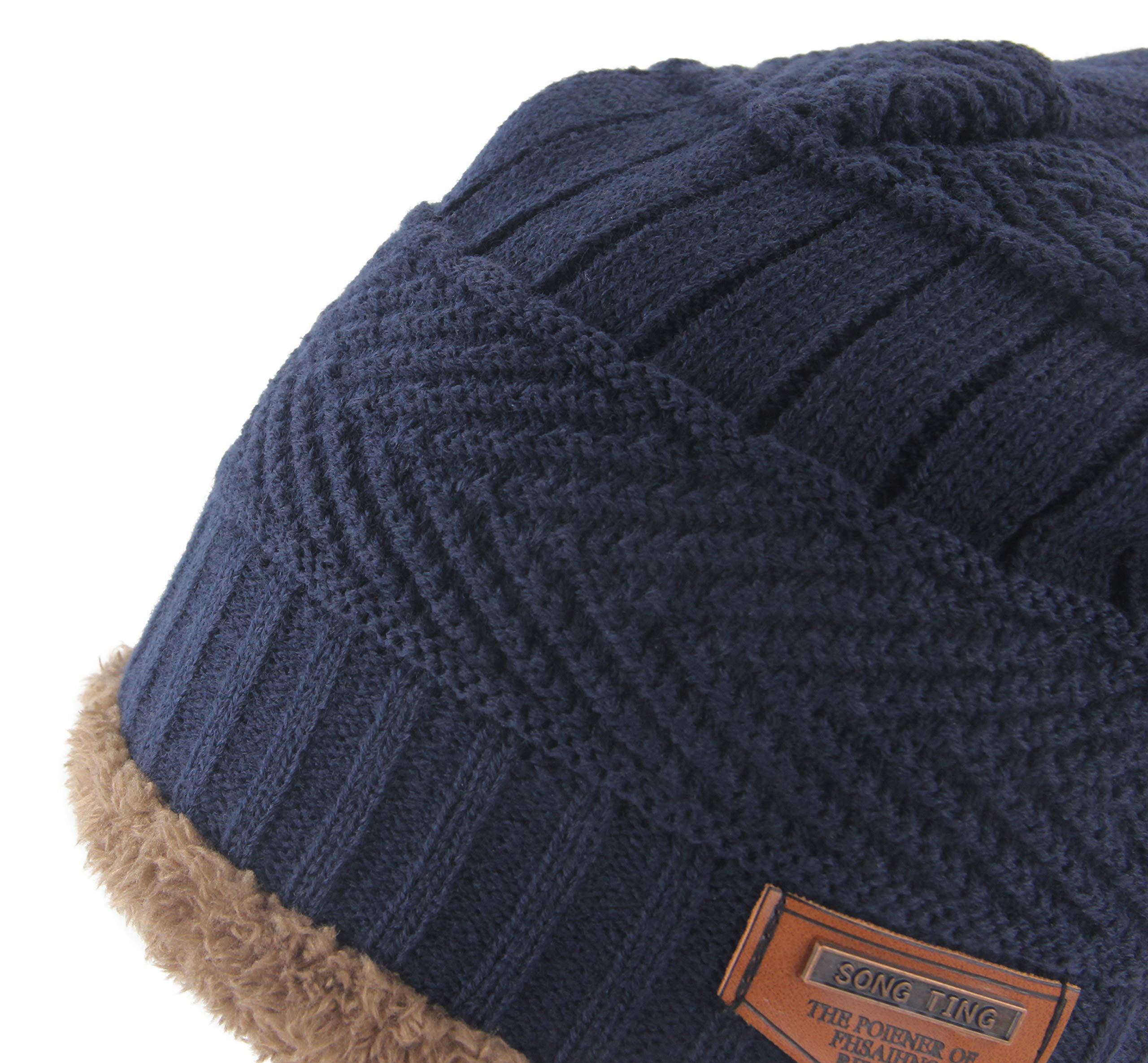 Muryobao Thick Warm Winter Beanie Hat Slouchy Skully Knit Hats Soft Stretch Ribbed Cap for Women Snow Ski Navy Blue 3