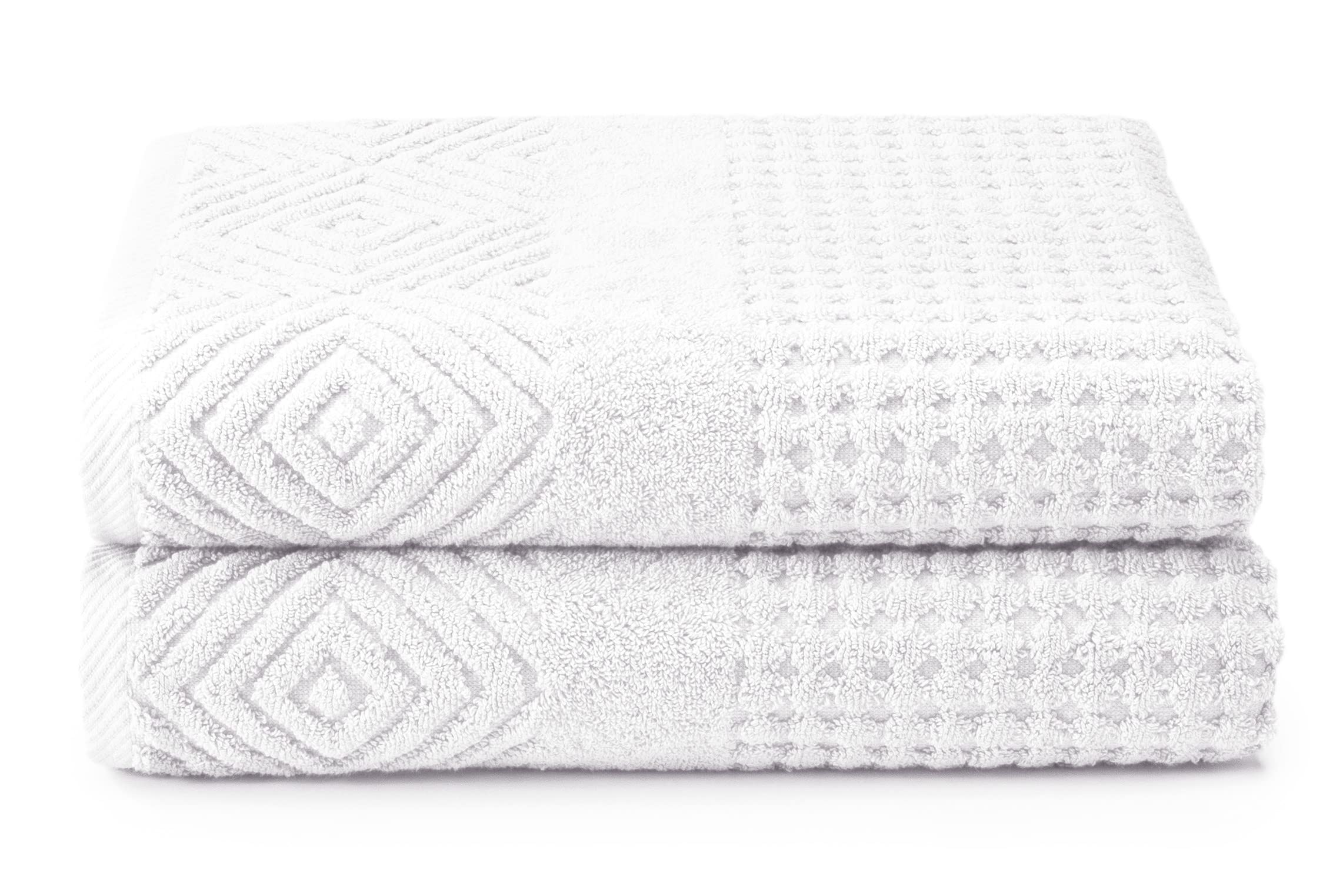 Texere 100% Organic Cotton Diamond Jacquard 700 GSM Luxury Bath Towel Sets - Ultra Soft and Absorbent Hotel and Spa Quality (Diamond, Bright White, 2