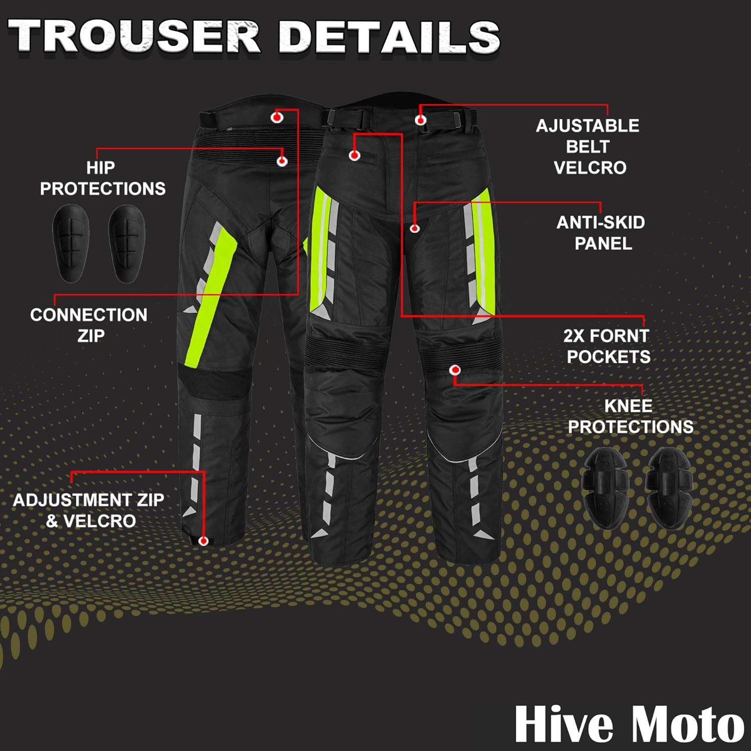 Men's Waterproof Armored Motorcycle Trousers – Protective Cordura Textile Pants with Removable Protectors for Biking. - Image 4