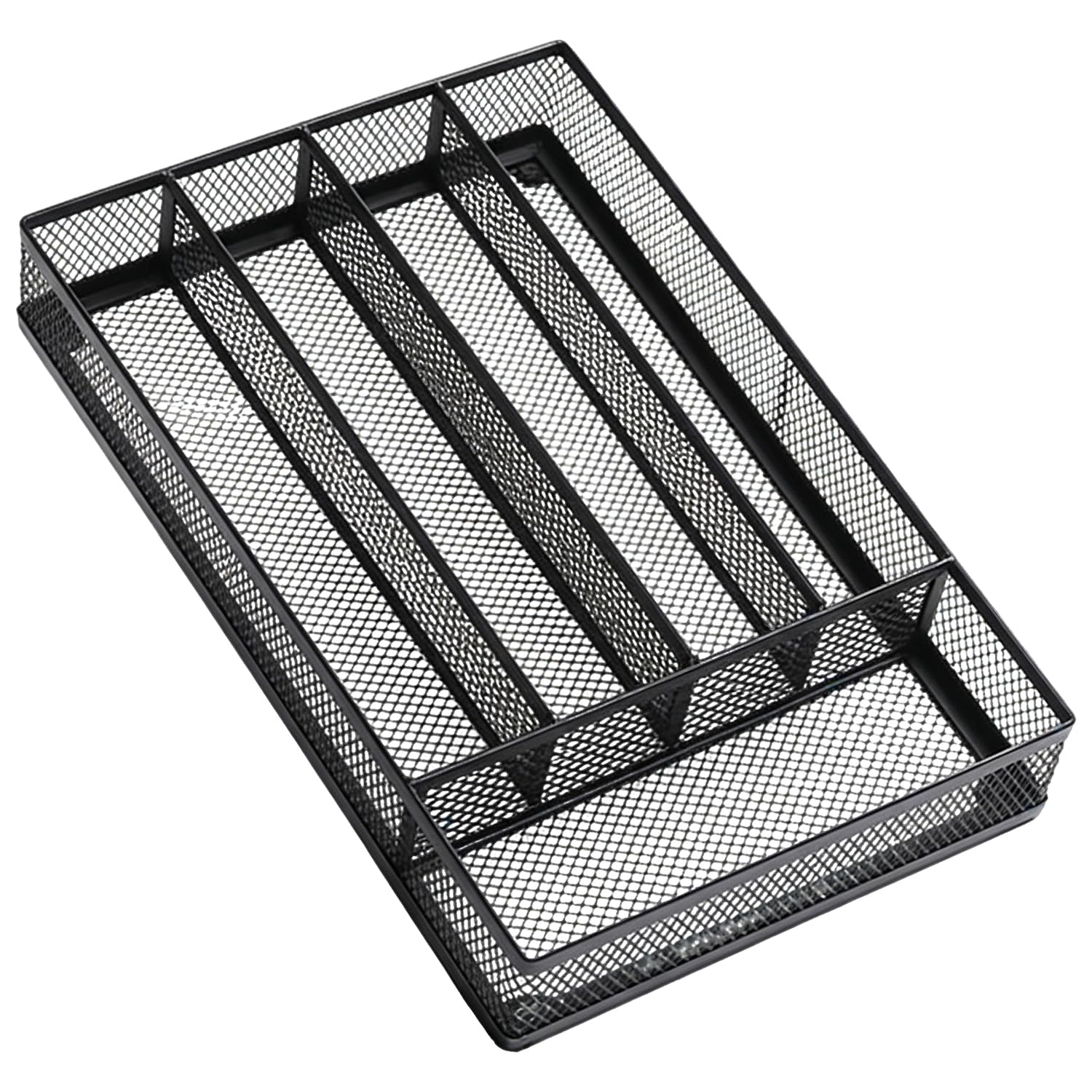 Calolin Metal Cutlery Drawer Organizer, Black Utensil Tray with Multiple Compartments, 12.6 x 8.66 in Silverware Organizer Tray, Anti-Slip, Ideal for Kitchen, Stationery, Office