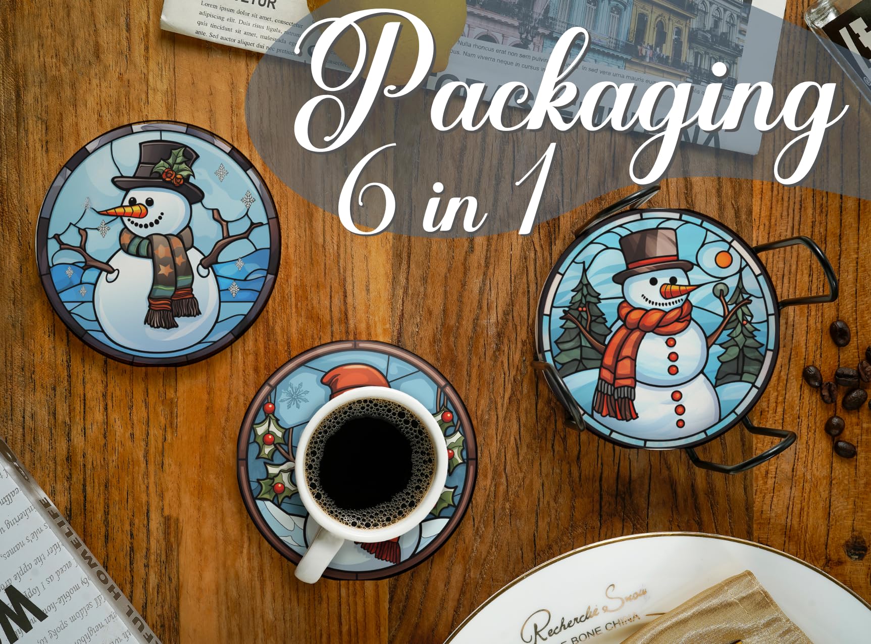 Regalos de muñeco de nieve para mujeres y hombres, posavasos de muñeco de nieve, decoración del hogar de invierno para cumpleaños, Navidad, Acción de Gracias, juego de 6, cerámica, absorbente con base