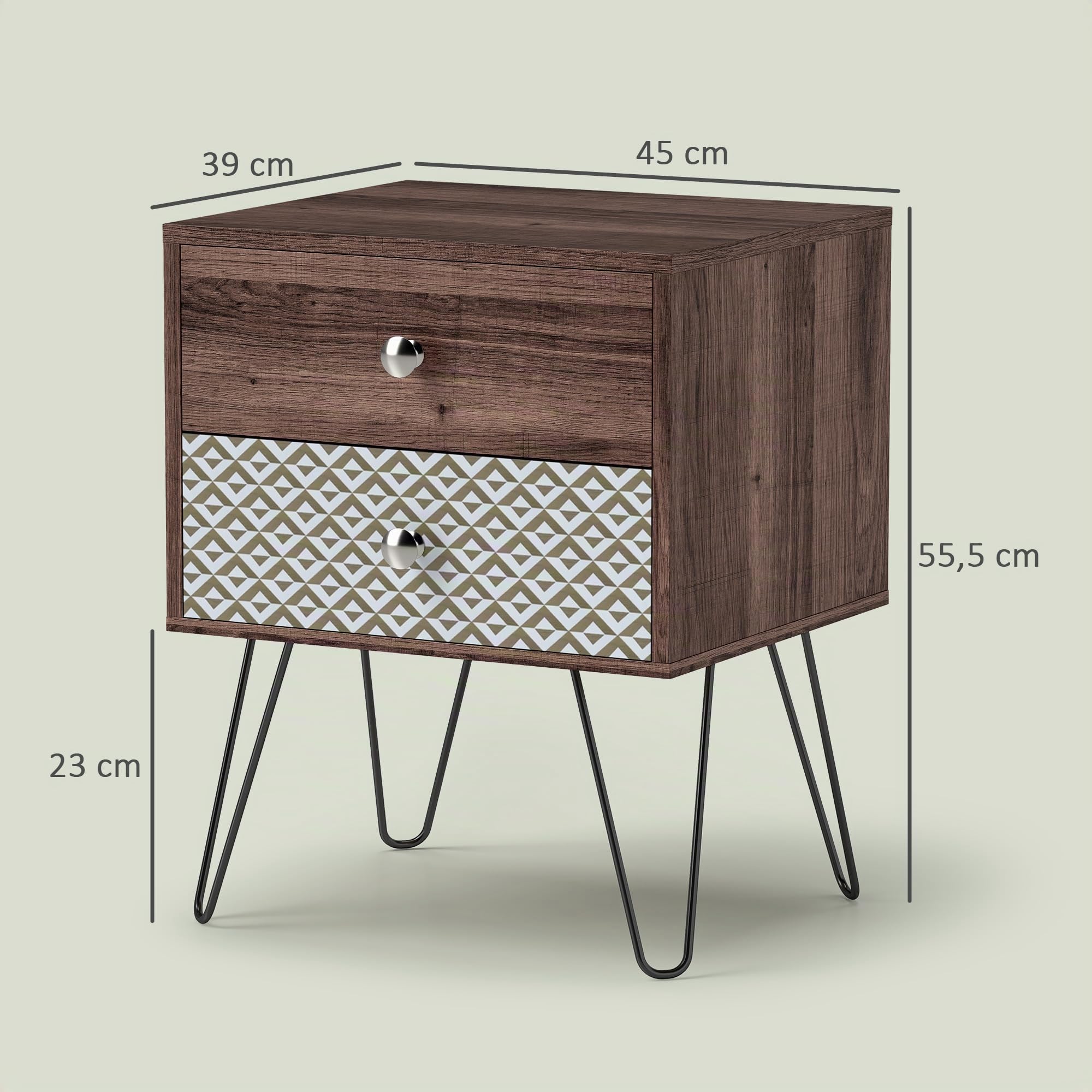 HOMCOM Mesita de Noche con 2 Cajones Mesilla de Noche 45x39x55,5 cm Marrón