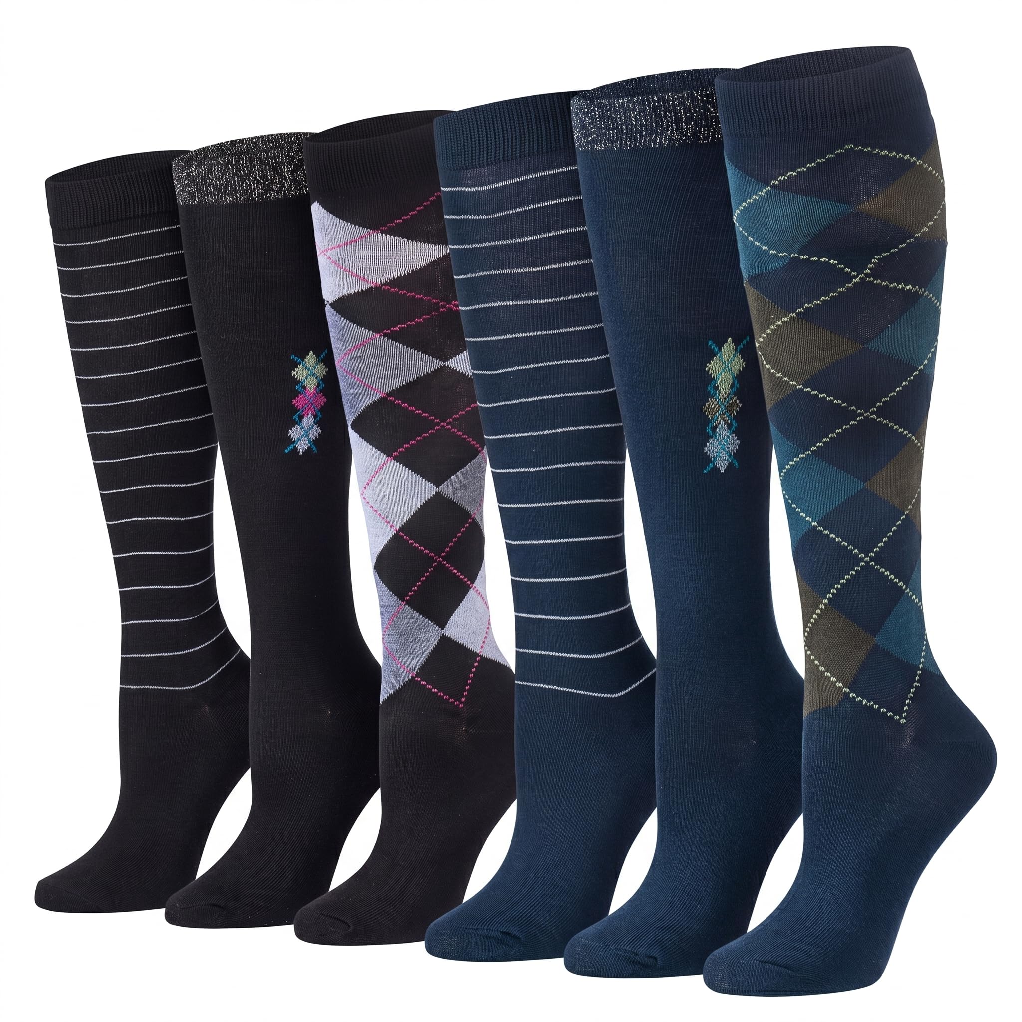 Tipi Toe Women’s Knee High Socks 6 Pack – Colorful Funky Patterned Long Socks, Soft &amp; Comfortable Everyday Wear