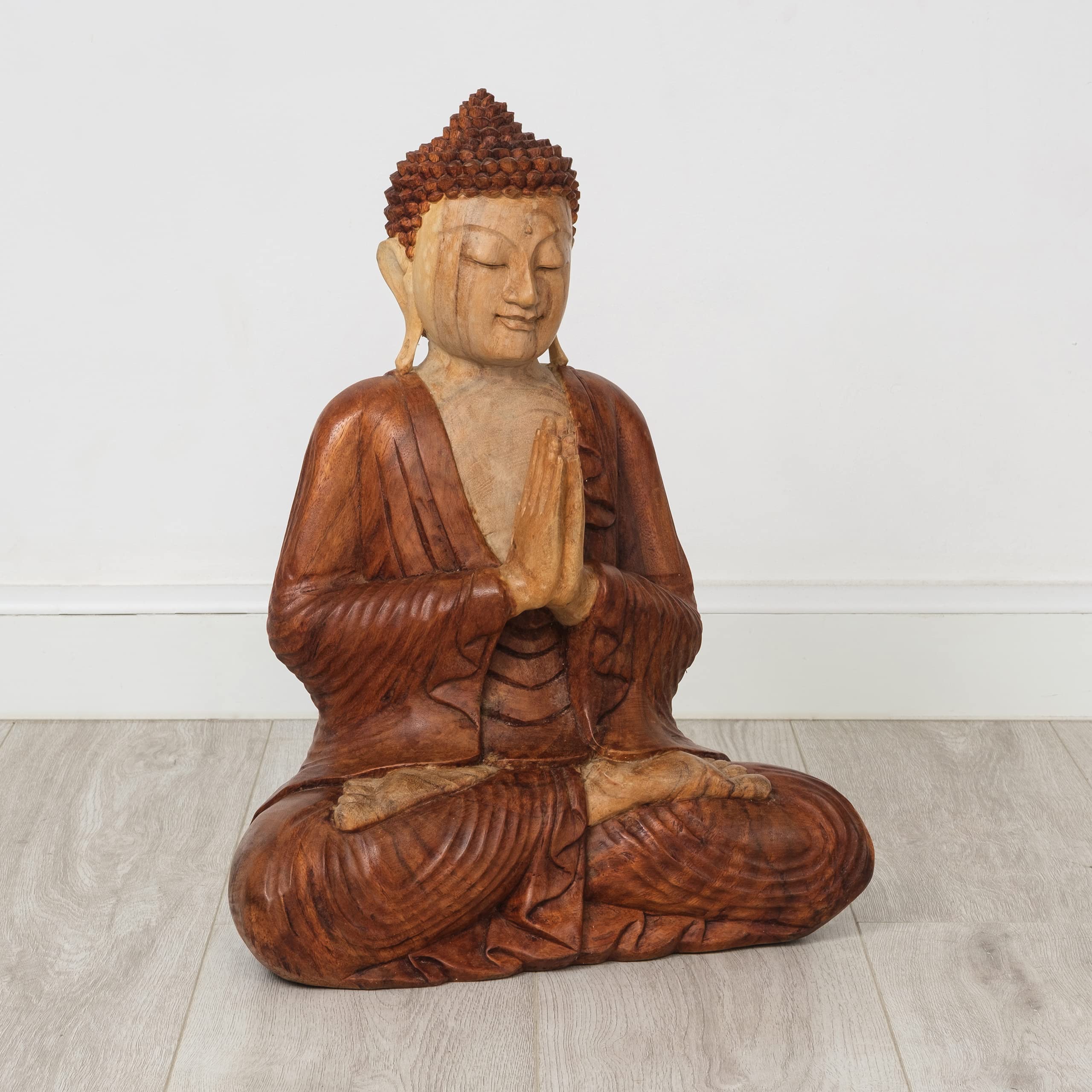 Livasia Bouddha en Bois de Bali, Statue bouddhique, Sculpture en Bois Massif, Durable et Fait Main (50 cm)