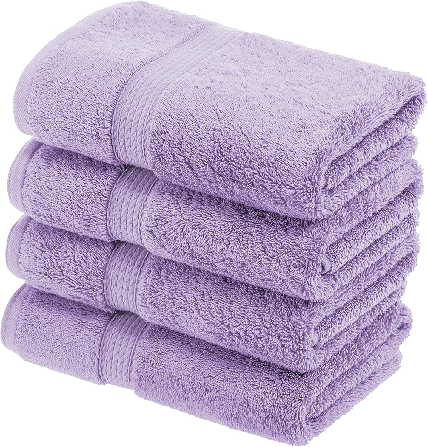 BLUENILEMILLS BNM Egyptian Cotton 4-Piece Towel Set, Includes 4 Hand Towels, Attached Loop for Easy Hanging and Storage, Hotel Quality, Perfect for Bathroom, Gym, Shower Space, or Spa, Purple