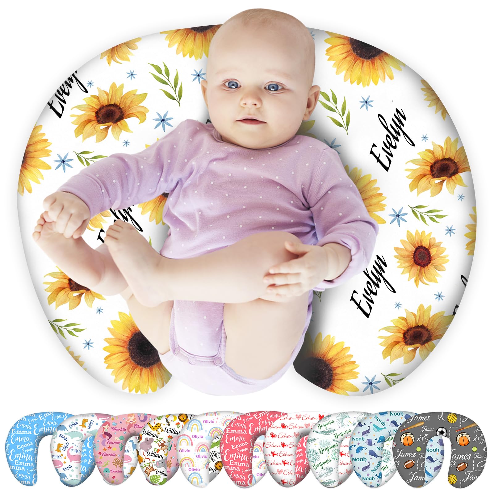 Custom Baby Nursing Pillow Cover Personalized Nursing Pillow for Breastfeeding Baby Boy Girl Newborn Essentials