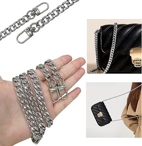 Miniatura 13 de Weichuan - Correa plana de hierro para bolso de mano, 47 pulgadas, accesorio para bolsos, correa de hombro cruzada, correa de repuesto, con 2 Dorado