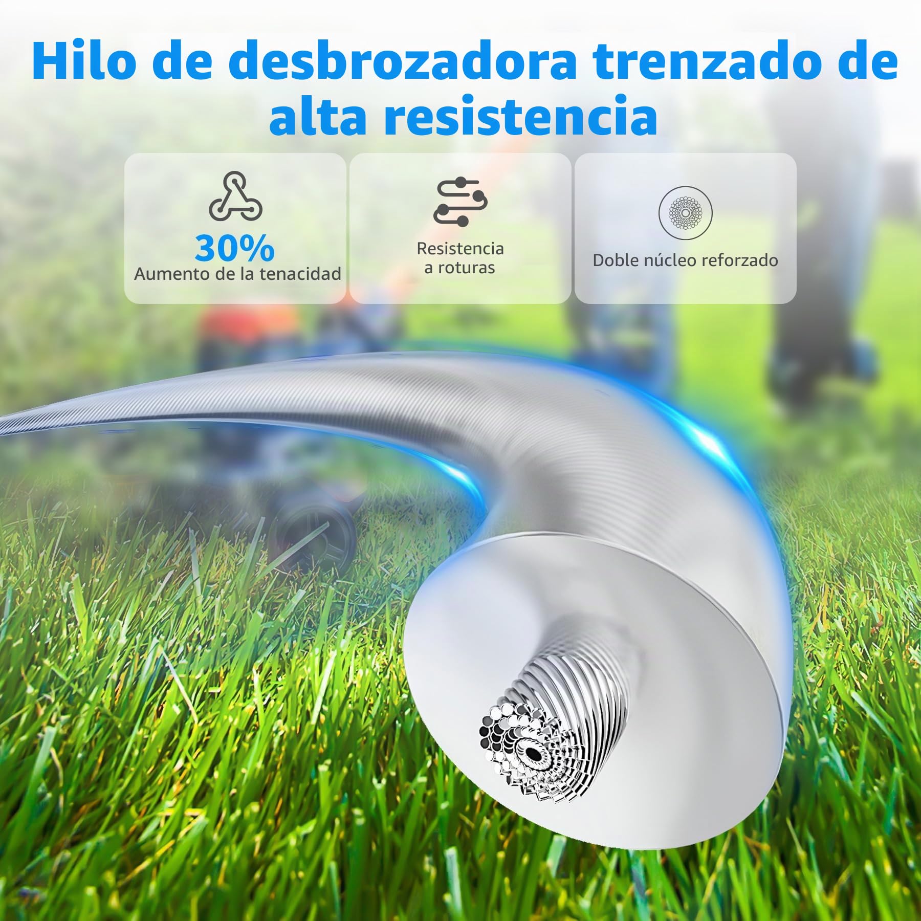 Forever Speed Hilo de Desbrozadora de 3mm x 50m,Hilo Desbrozadora Acero, Universal,Resistente al Desgaste
