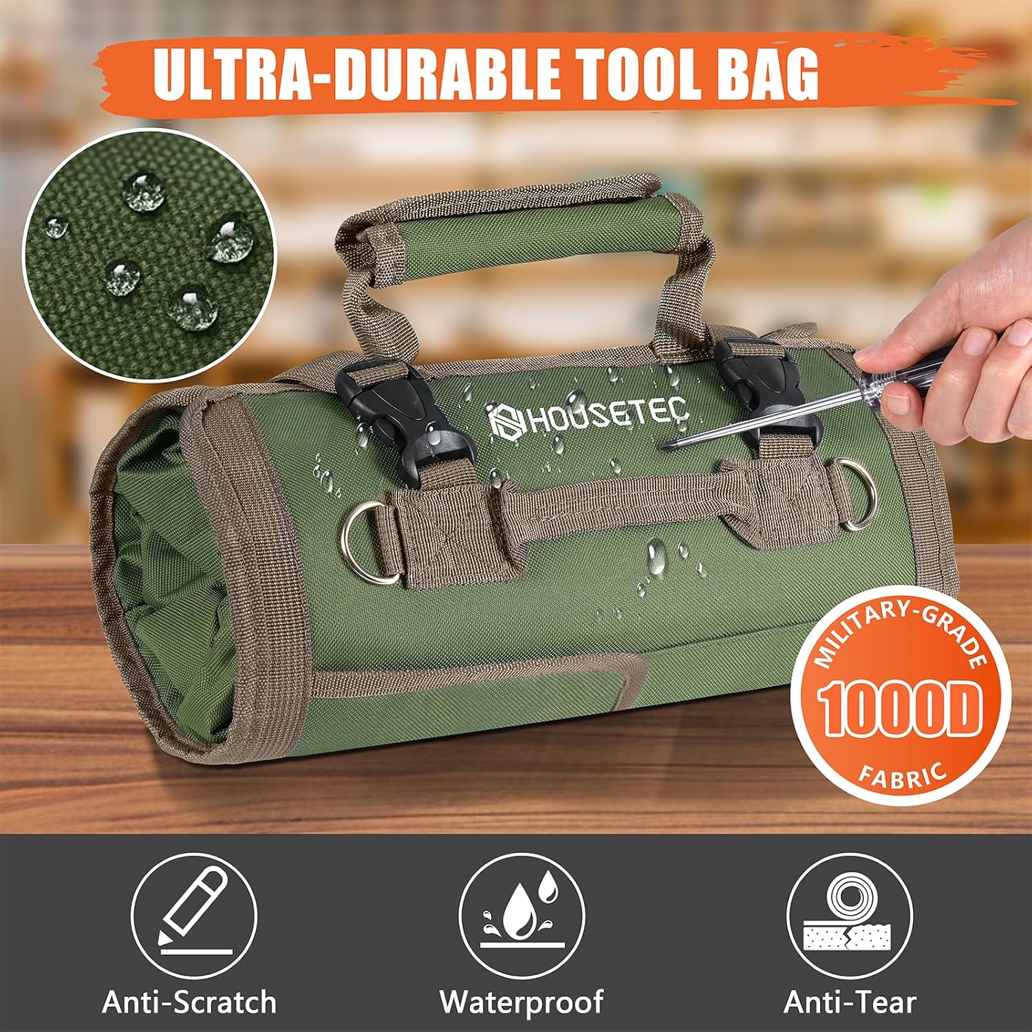Roll Up Tool Bag-Gifts For Men Dad Husbands Him, Father's Day Birthday Gifts For Men, Heavy Duty Tool Organizer Bag With 2 Detachable Pouches Mechanic Carpenter (Green)