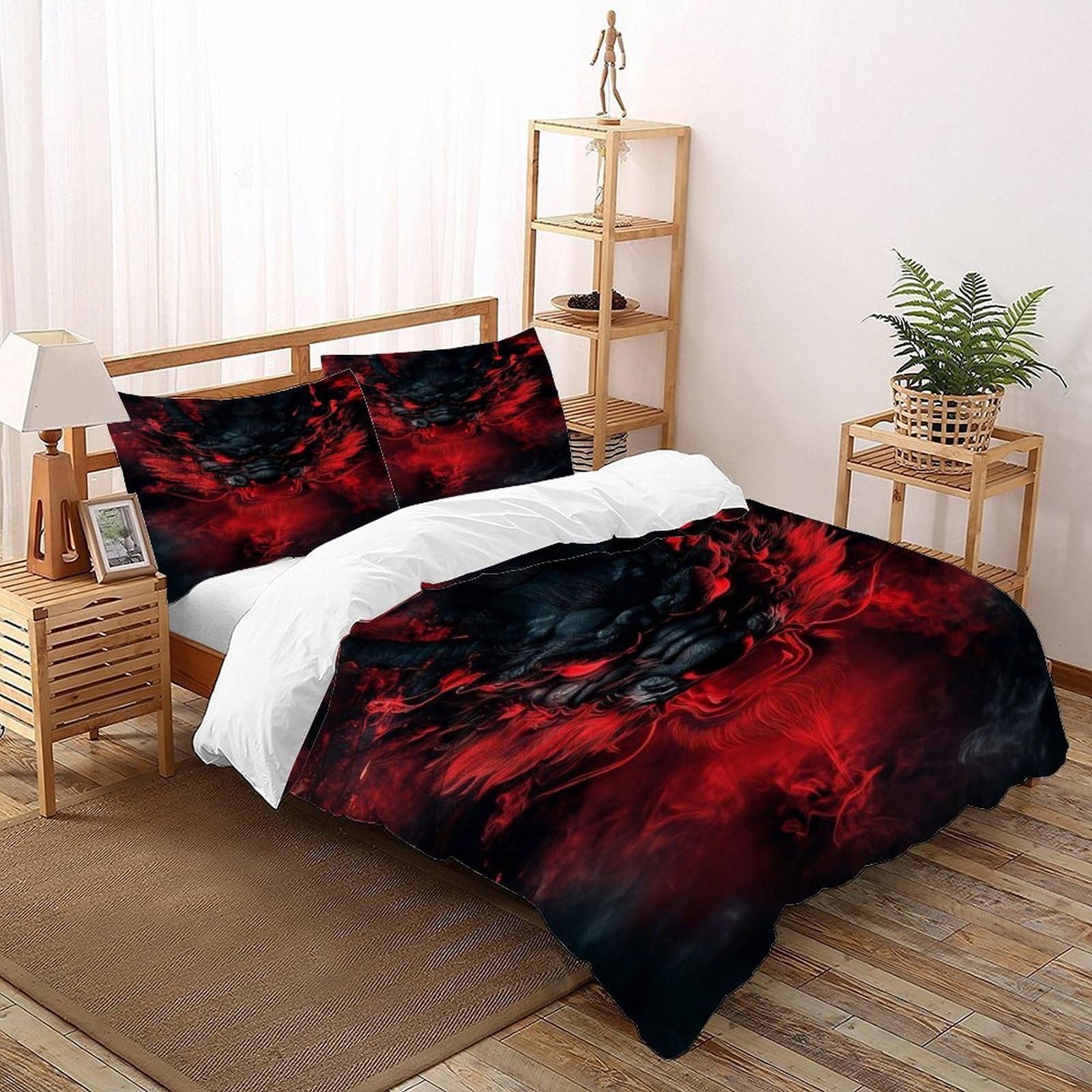 Housse de couette 3 pièces faune sauvage dragon rouge drap de lit super king 260x220