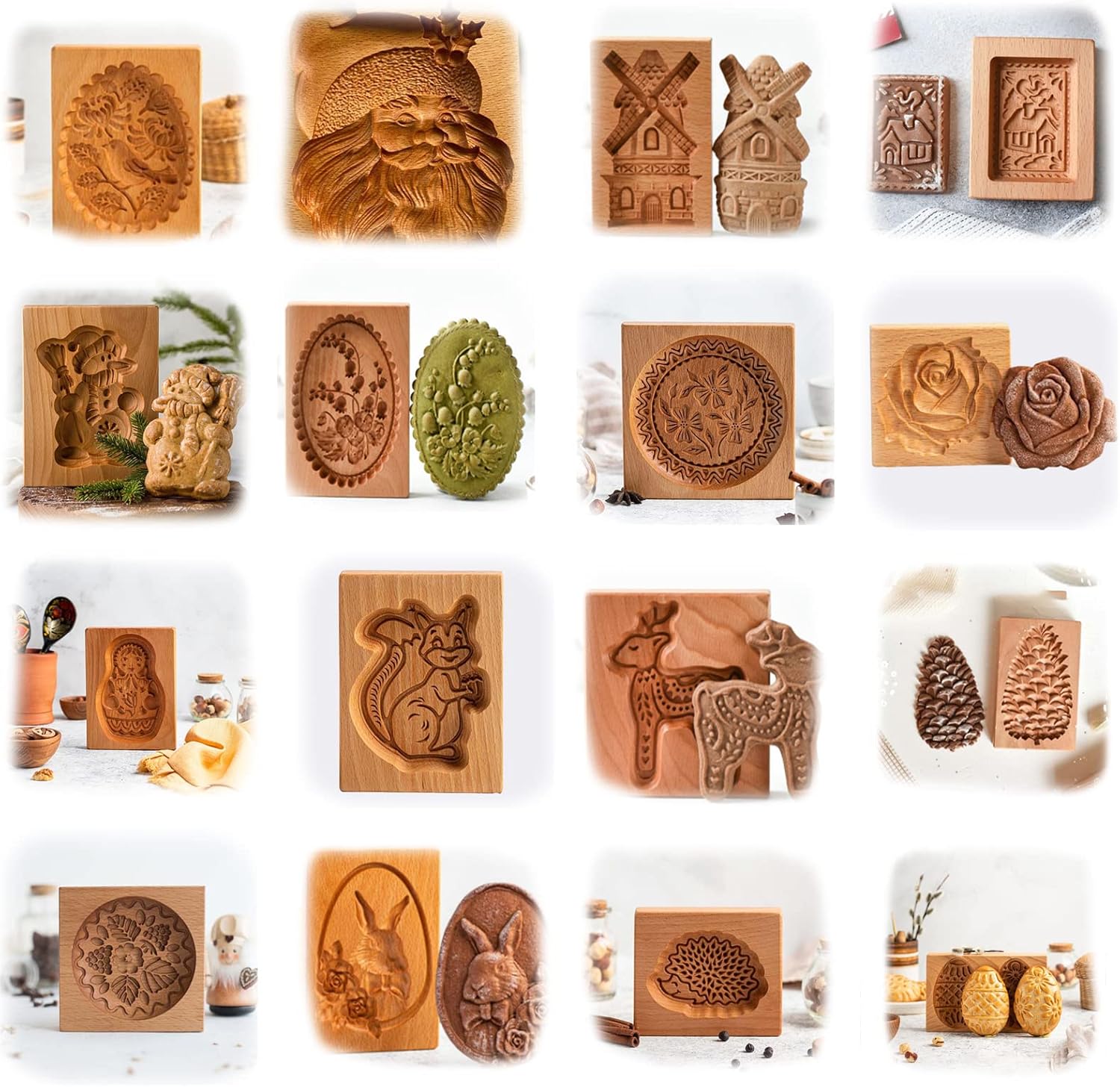 MOPTEERLLU Wooden Cookie Molds, Wooden Cookie Biscuit Mold