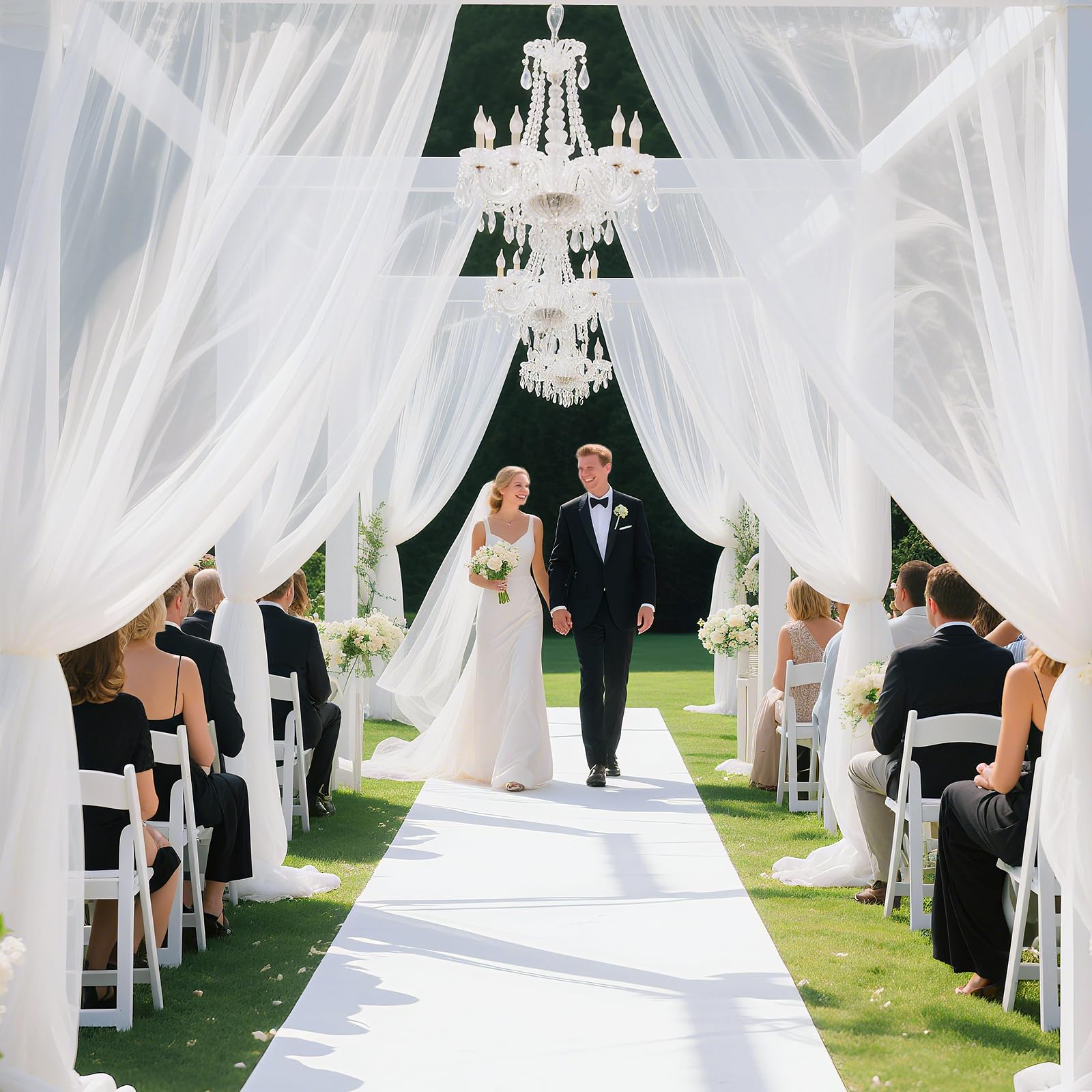 4 białe zasłony ślubne, białe zasłony, 15 m x 66 m, szyfon, na wesele, na imprezę, ceremonię, wesele, jako dekoracja na baby shower, recepcję, na scenę, jako dekoracja