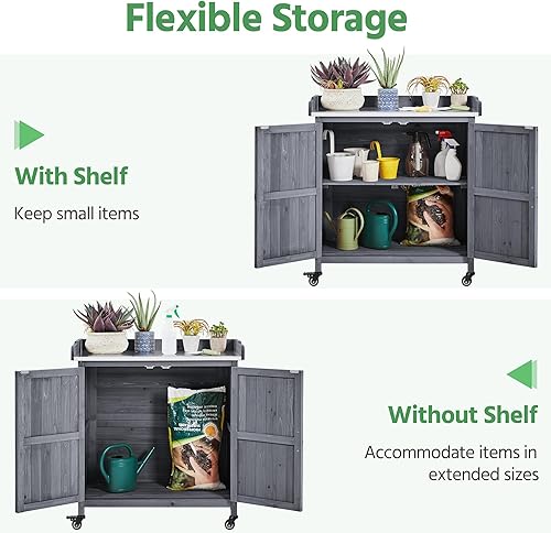 Miniatura 5 de Yaheetech Mesa de banco para macetas de jardín, gabinete de almacenamiento de madera y banco de trabajo para plantación de madera maciza con