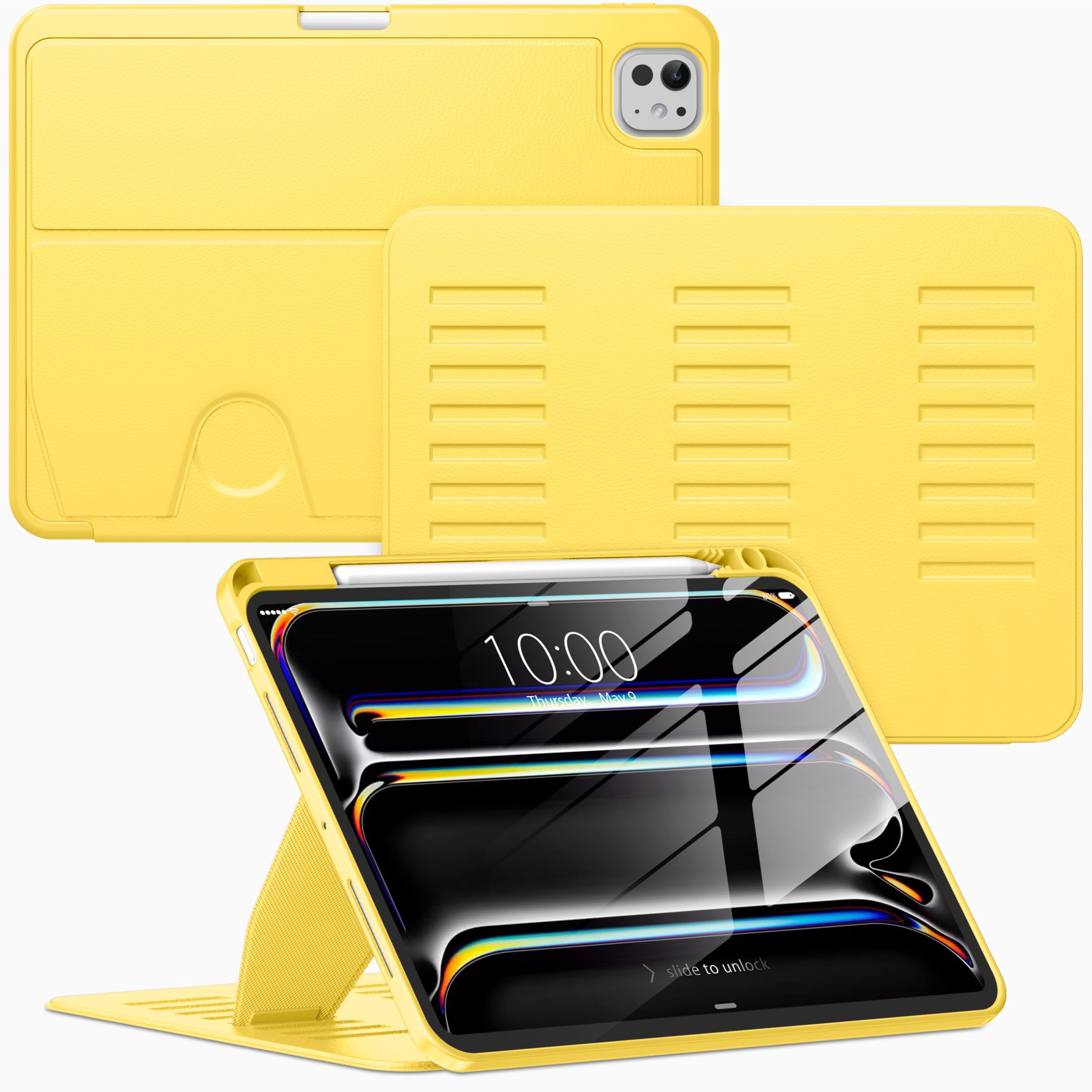 VIKESI Case for iPad Pro 11 inch (M5/M4) 2025/2024,Multiple Angles Stand Cover,Soft Back,Pencil Holder,and Auto Sleep/Wake,Yellow