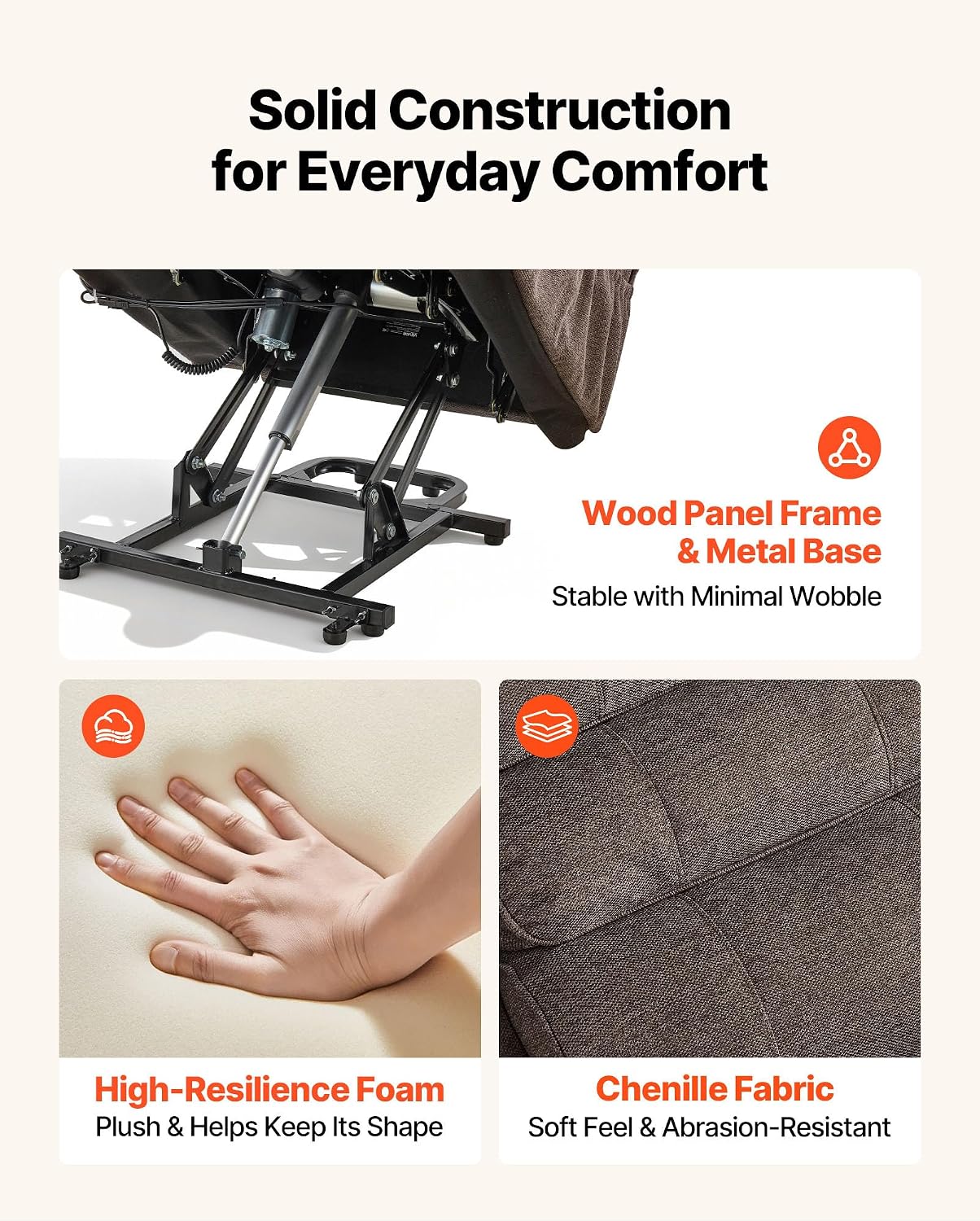VEVOR Power Lift Recliner Chair, Dual Motor Lift Chair with Heat and Massage for Elderly, Position Adjustable, Remote Control, with Side Pockets, Chenille Fabric, Brown