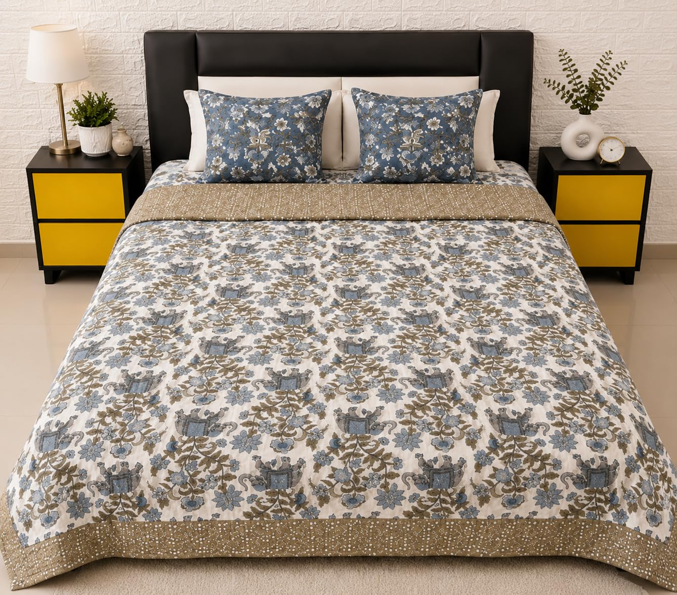 Floral Print Reversible Ac Comfortor (Dohar)-Single Bed Pair., Grey & Blue, 150 X 220 Cm Single Bed Pair Dohar-image-38