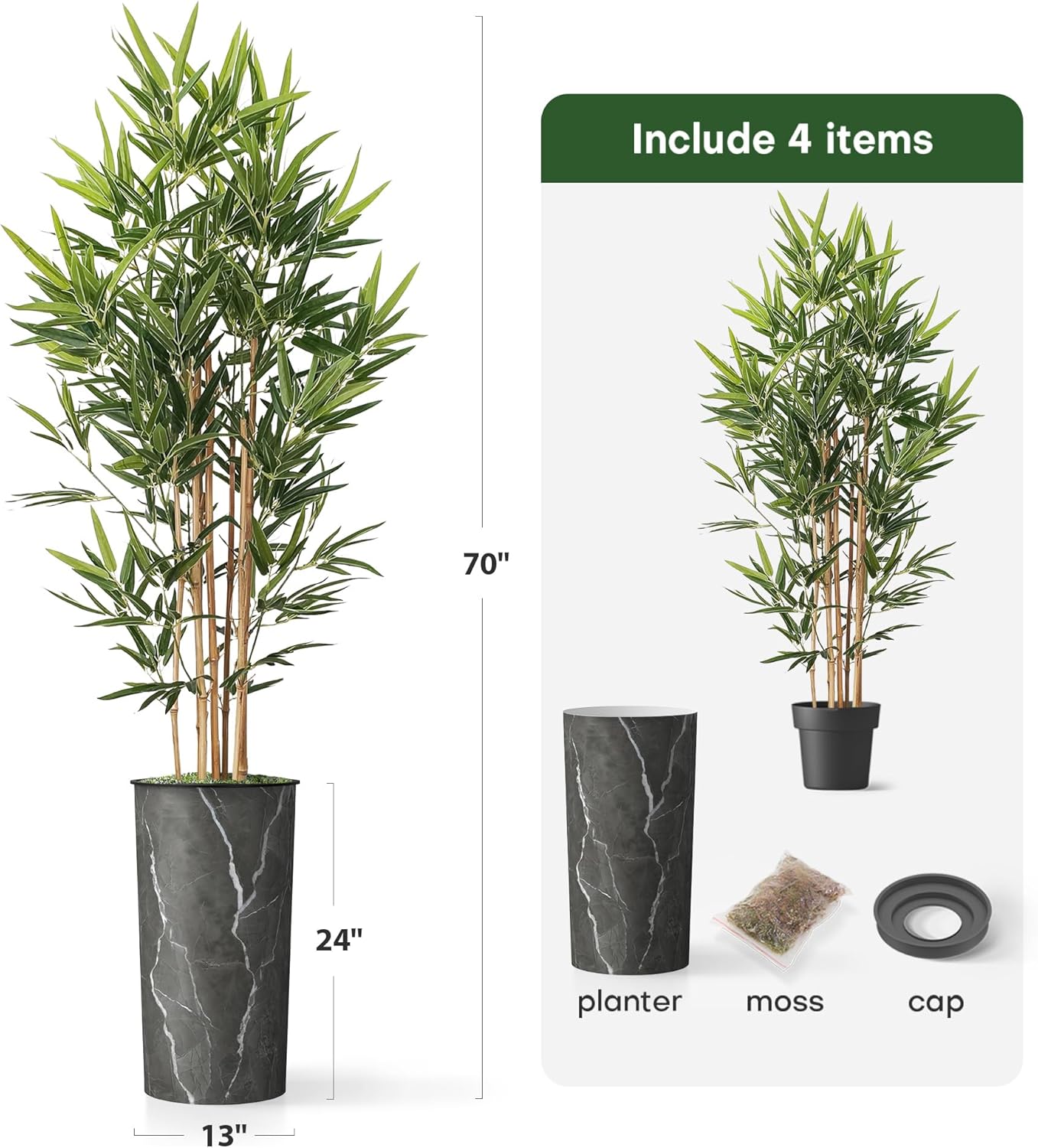 Artificial Tree in Modern Granite Effect Planter, Fake Bamboo Silk TRE for Indoor and Outdoor Home Decoration - 70" Overall Tall (Plant Pot Plus Tree)