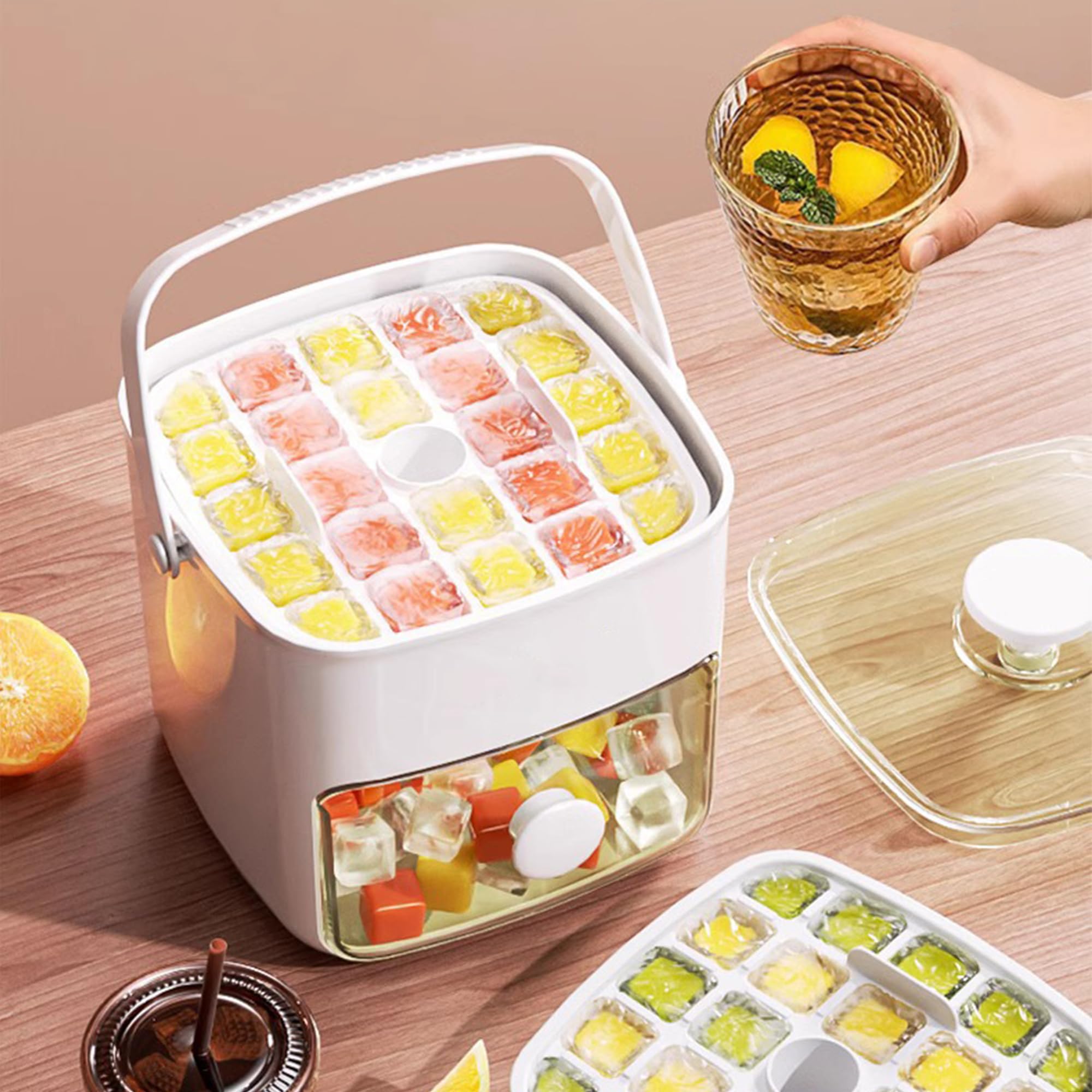 CINY 48 compartimentos de doble capa de prensa caja de hielo, con asa de transporte, pulse para quitar el hielo rápidamente, Ideal para el hogar, cocina, camping
