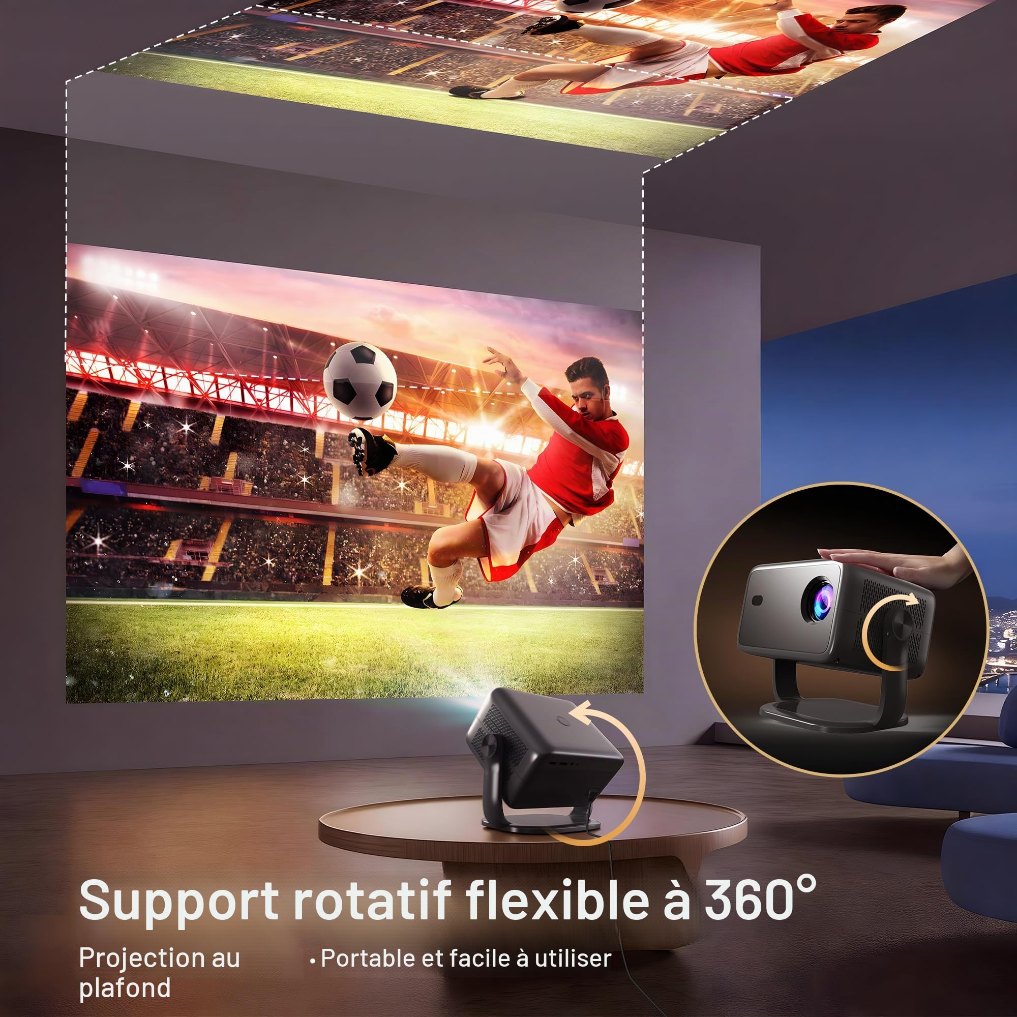 Smart Vidéoprojecteur Compatible 4K, Assistant Vocal IA&Contrôle App, HDR10 | Video Projecteur Android 14 1080P Natif Son Surround Rétroprojecteur, Autofocus/Keystone Portatif Projecteur Wi-Fi&Bluetooth
