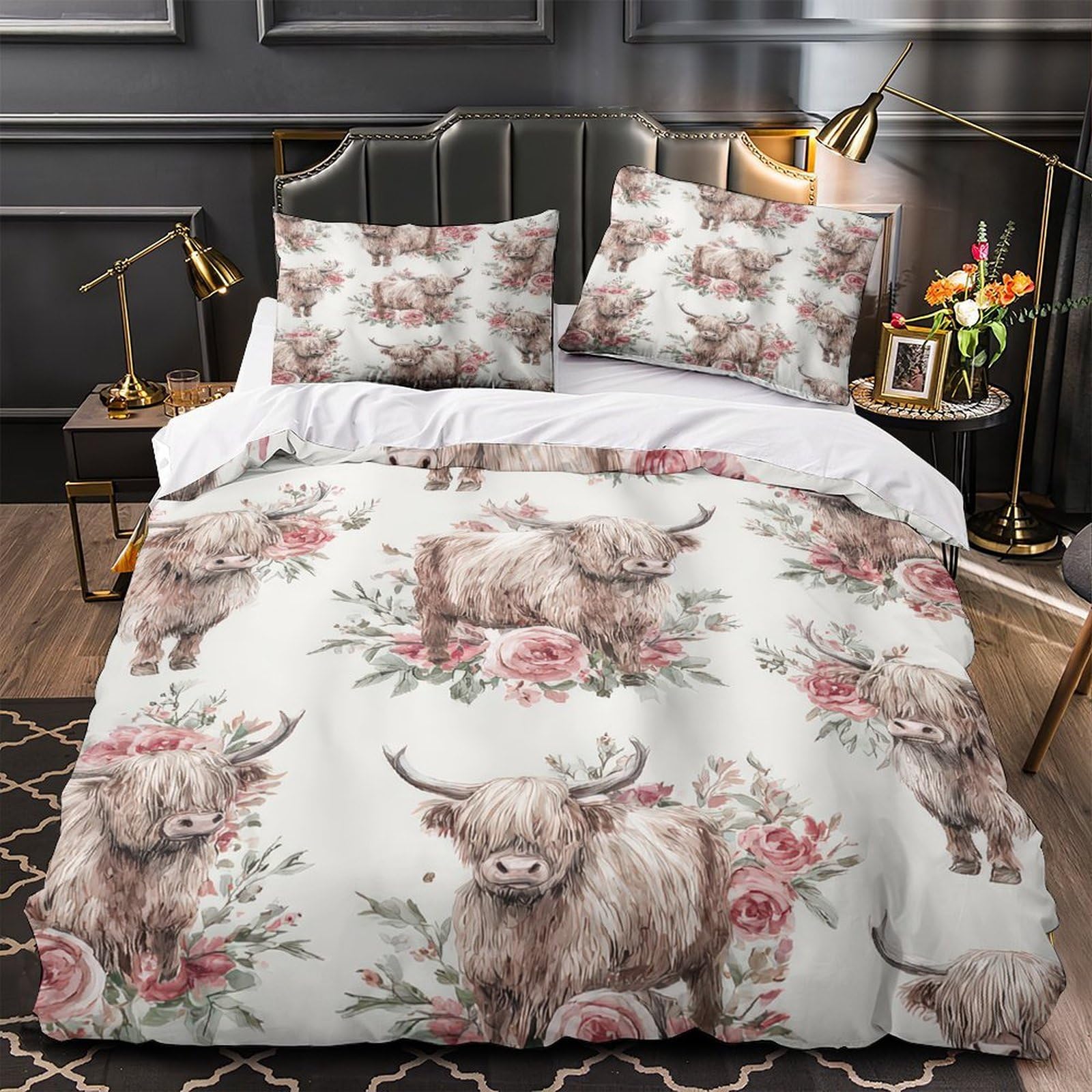 Housse de couette imprimé 3D microfibre parure de lit résistante adulte