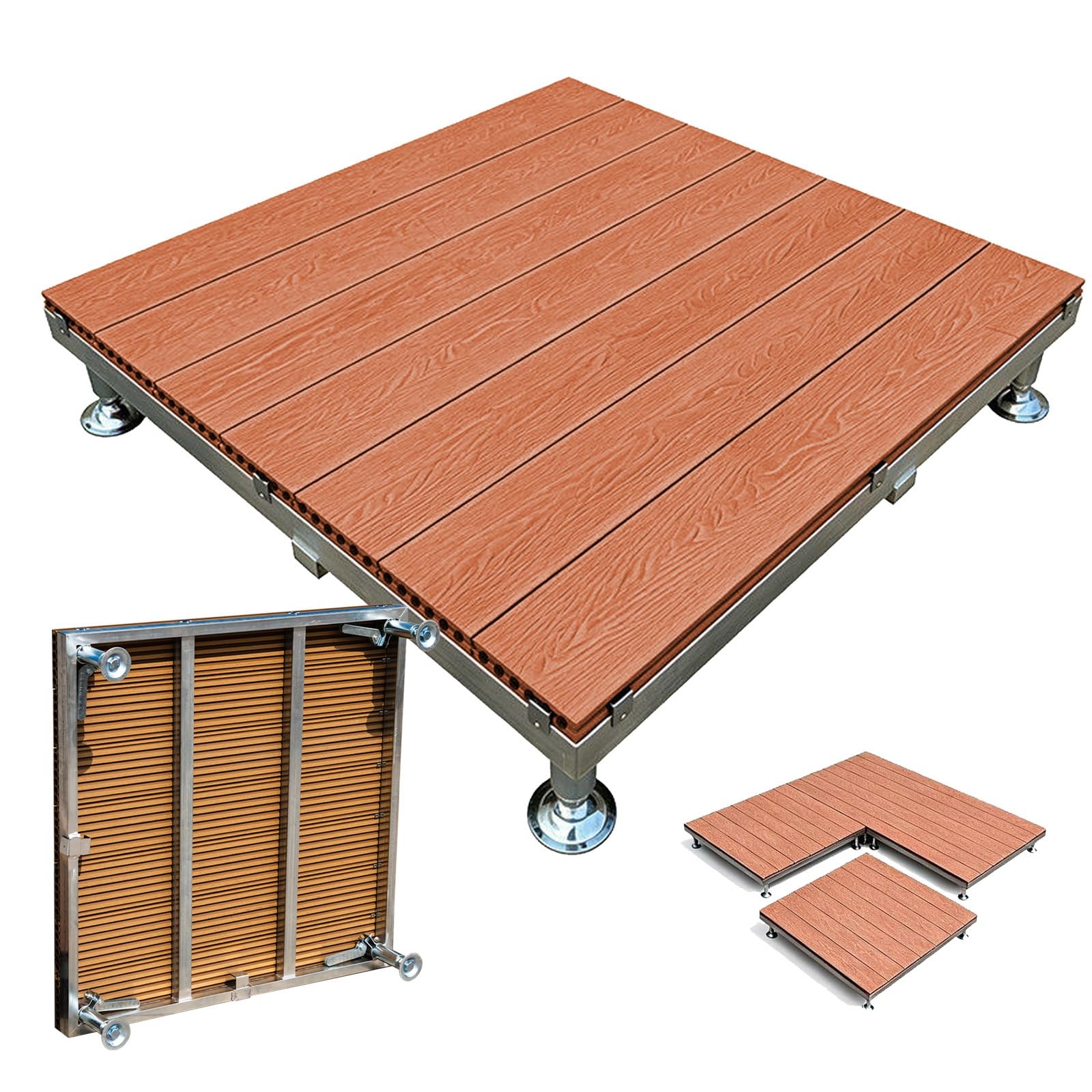 Terrazza Fai da Te Impermeabile for Tutte Le Stagioni, Terrazza Composita in Legno Modulare, con Struttura in Metallo, Ad Incastro, for Pavimento del Balcone(Browns)