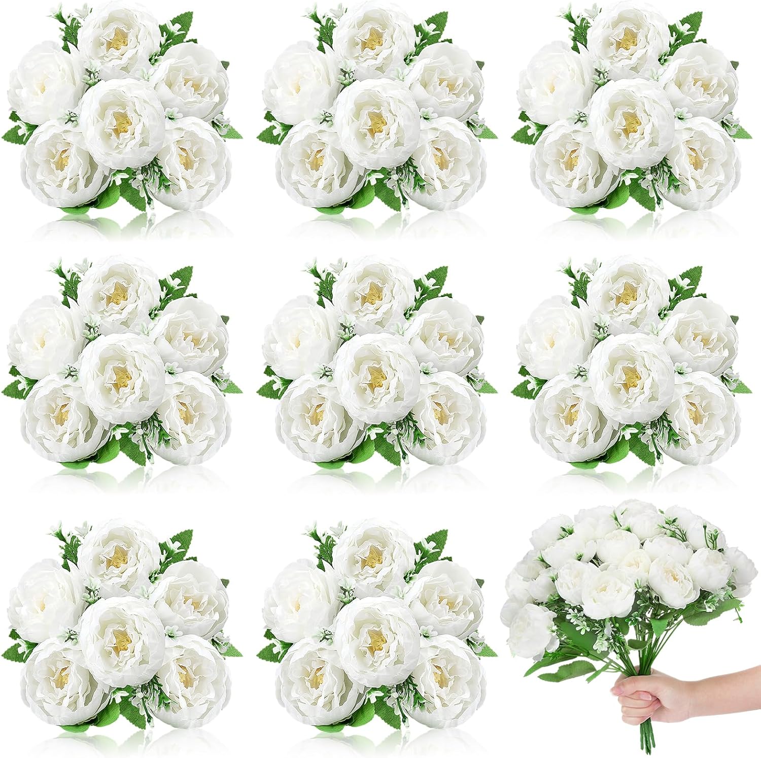 8 Pack White Peonies Artificial Flowers, Fake Silk Hydrangea Bouquet for Bridal Wedding Home Table Decor Reusable Dining Opening Ceremony Birthday Arrangement Faux Floral - Image 8