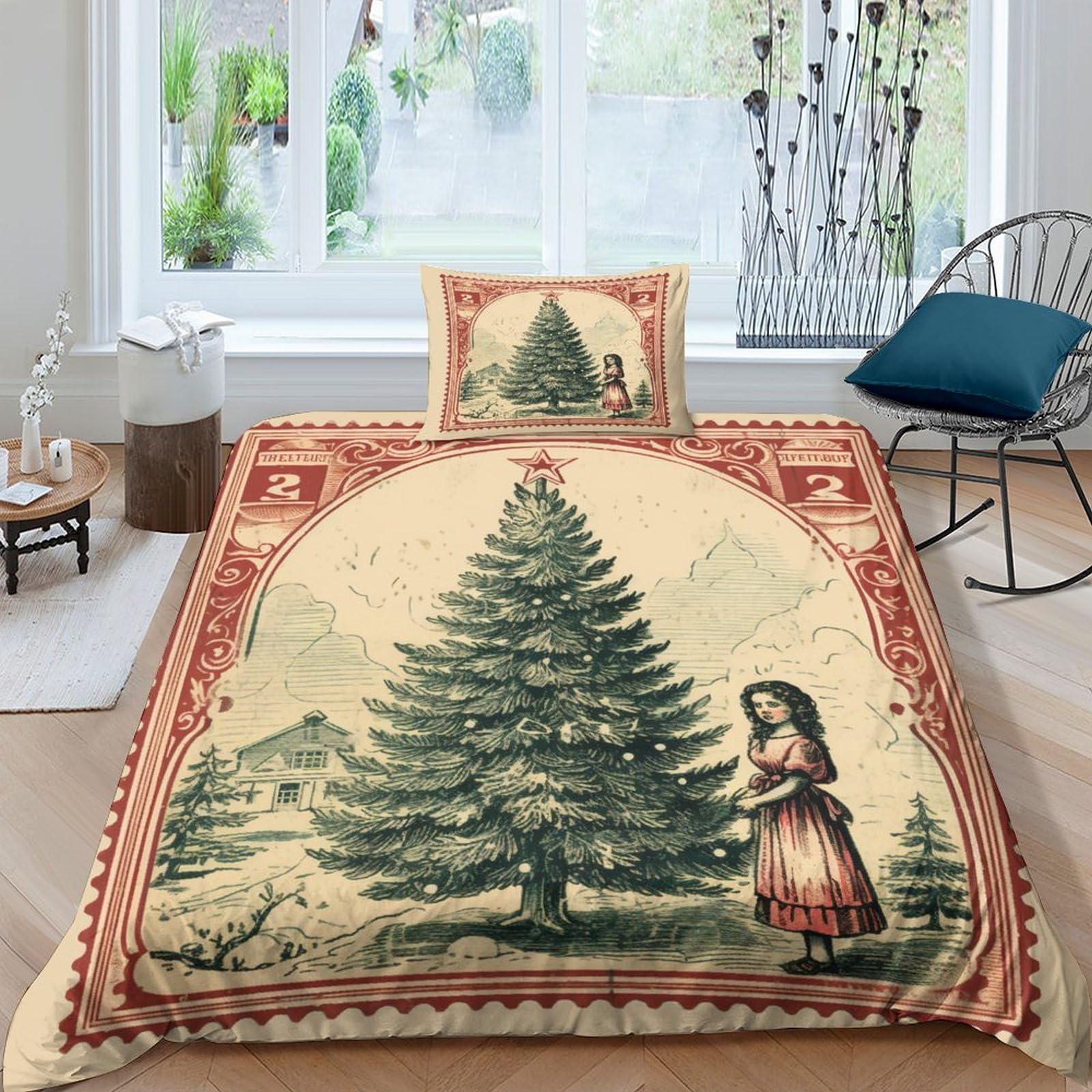 Housse de couette Noël vintage, le cadeau idéal pour lit 1 personne