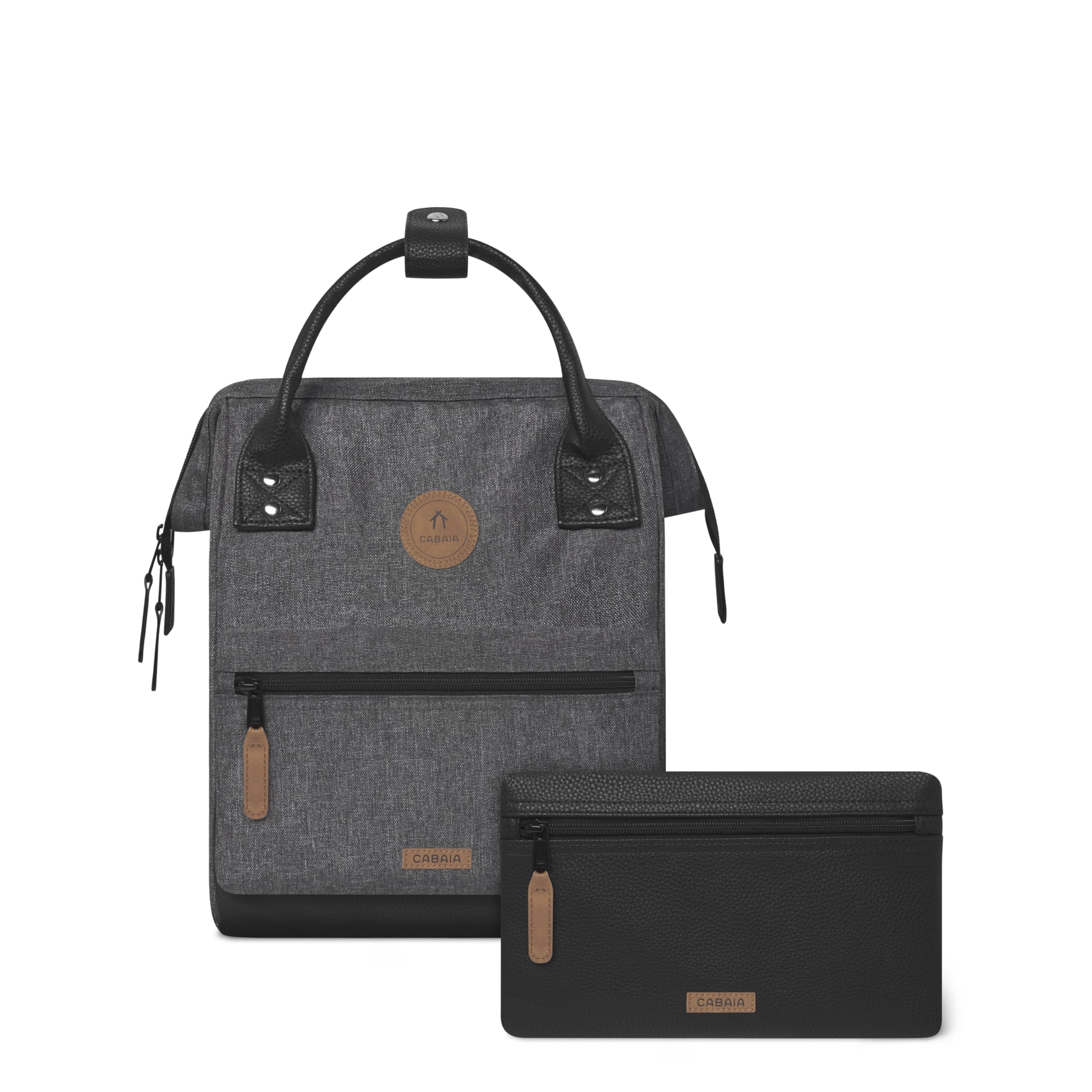 Cabaïa - Zaino Adventurer - Idrorepellente - scomparto per PC - 2 tasche intercambiabili - Vegan certificato - Zaino da viaggio, lavoro e scuola - Grigio