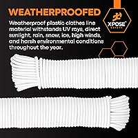 Vista 5 de Tendedero de plástico – Línea de ropa de plástico de 100 pies – Blanco resistente a la intemperie al aire libre – Cable sintético para colgar