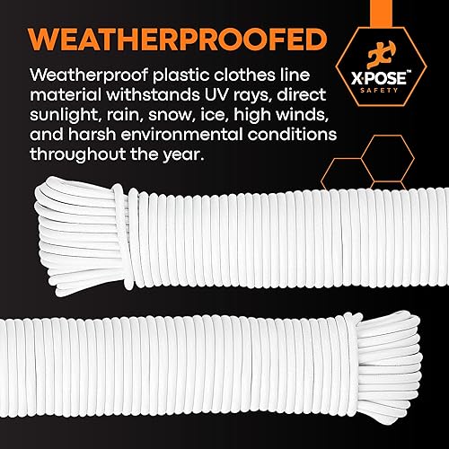 Miniatura 4 de Tendedero de plástico  Línea de ropa de plástico de 100 pies  Blanco resistente a la intemperie al aire libre  Cable sintético para colgar y secar