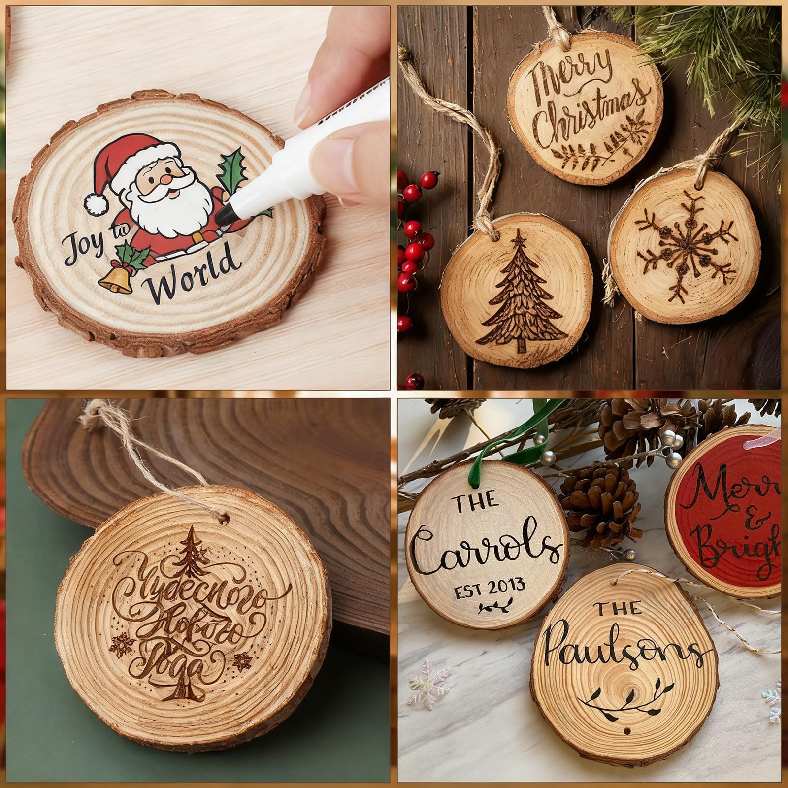 Fuyit Rondin De Bois 15-16cm Sans Trou 6 Pcs Tranches De Bois Naturel