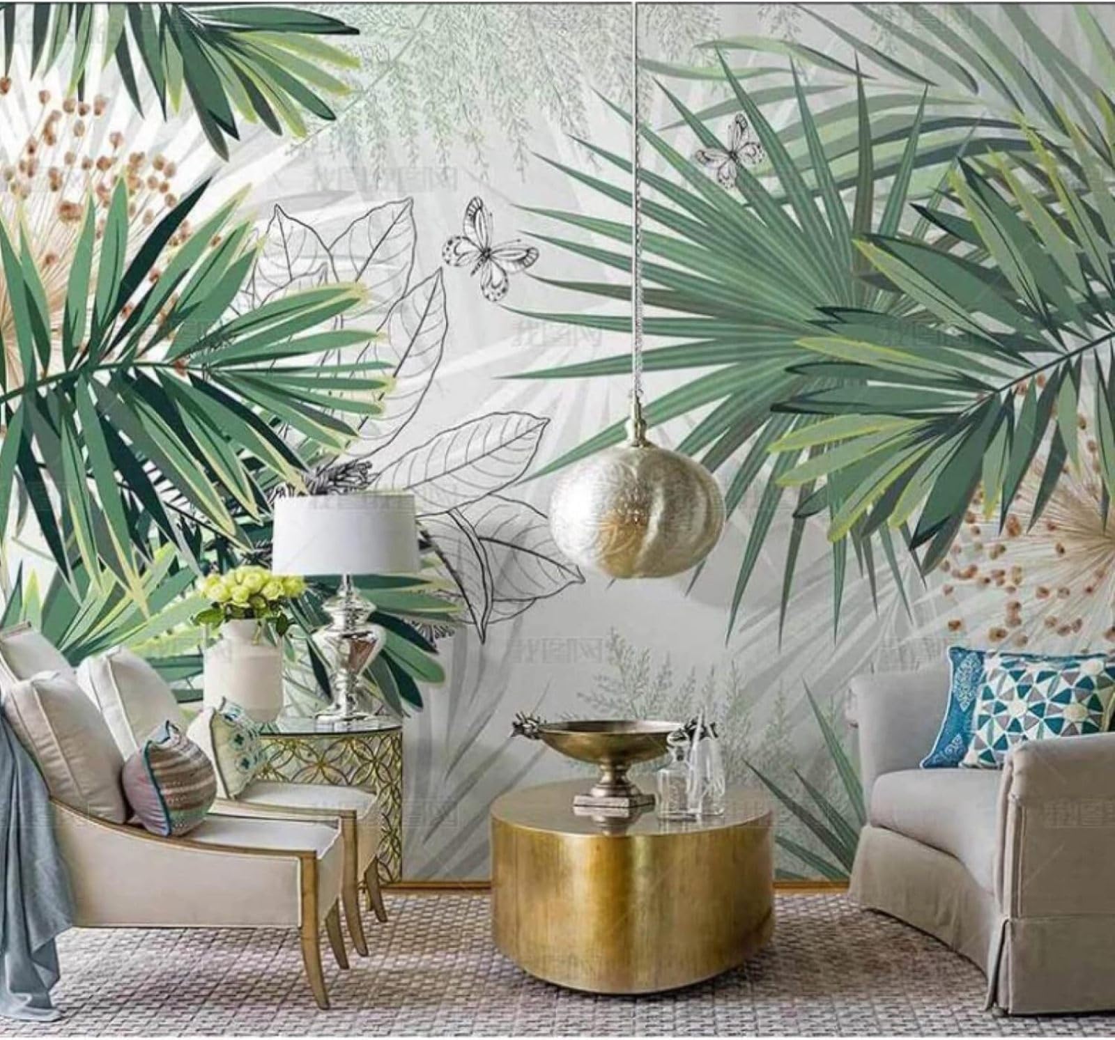 XLMING Fresh Green Plants Palm Leaves Butterflies 3D Wallpaper Luxury Home Dining Decor Paste Sofa Living Room The Wall for Bedroom Mural-300cm×210cm