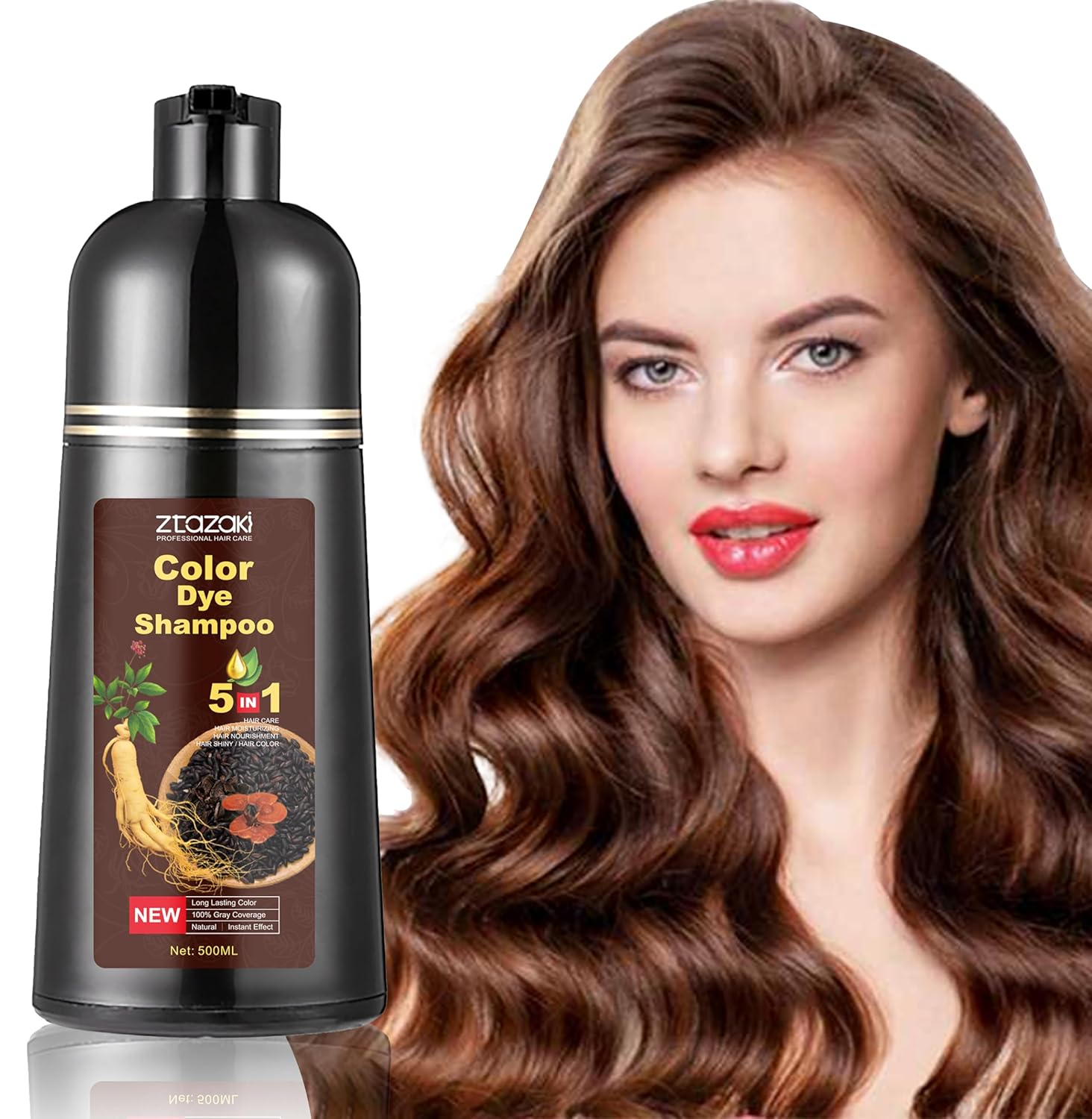 Hair Dye Shampoo for Gray Hair - 3 In 1 Hair Color Shampoo for Women, Natural Ingredients, Ammonia-Free, Champu Para Canas Mujer, Dark Brown 500mL,17.6 Fl Oz