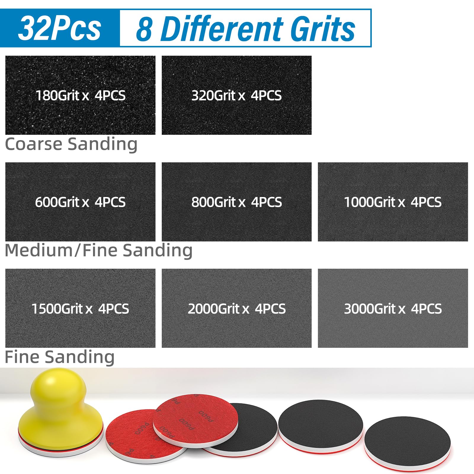 BURMONG Sanding Sponge Set - 32 Pcs, 180-3000 Grit -3