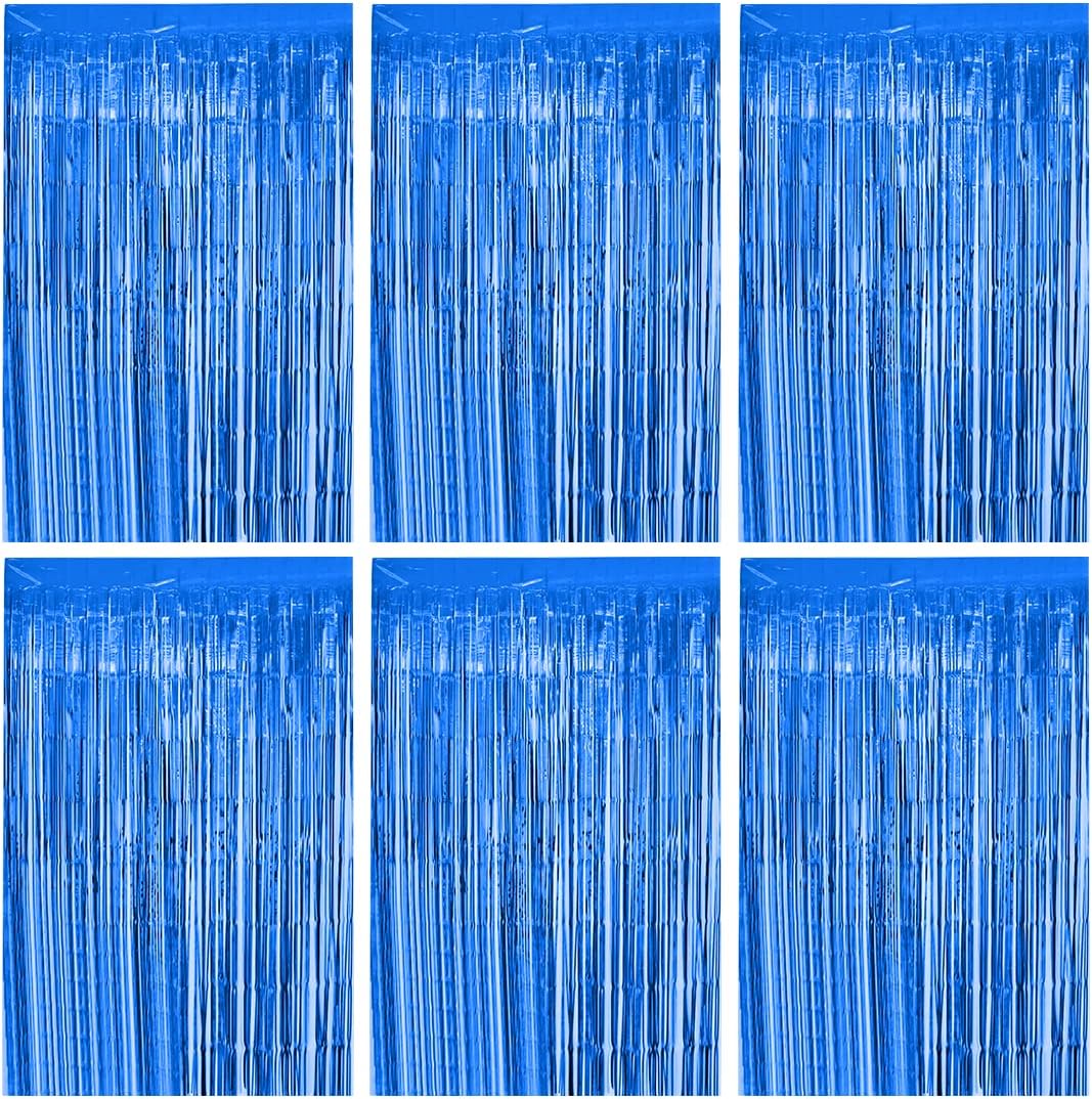 O-Kinee Metallic Fringe Curtain, Birthday Curtain Party Blue, Shiny Tinsel Aluminium Shimmer Curtains, Backdrop Wall Window Decoration for Birthday Party (1 m x 2 m)