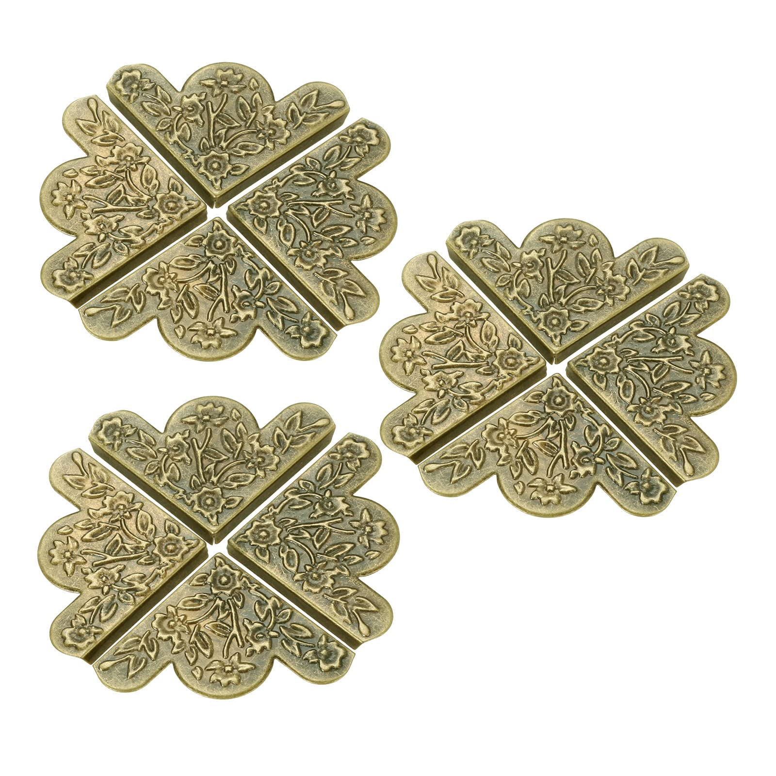 dophee 12Pcs Decorative Corner Protector, Jewelry Box Wooden Box Chest Furniture Guard Edge Cover, Metal Flower Carved No Holes, 1.69"x1.69"x0.2" -