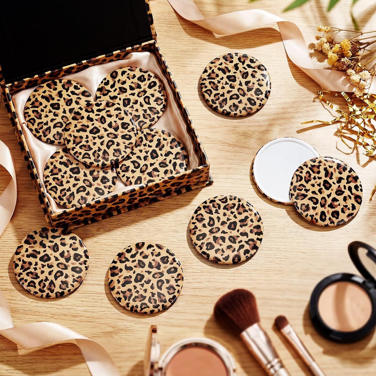 36 Pcs Leopard Print Small Compact Mirrors Bulk 2.76 Inch Mini Pocket Mirrors for Women Purse Round Travel Makeup Glass Gift for Wedding Guest Bridal Shower Birthday Party Favor