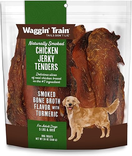 Waggin' Train Tenders de pollo ahumado con cúrcuma y caldo de huesos para perros, bolsa de 24 onzas, sin granos, alto contenido proteico,
