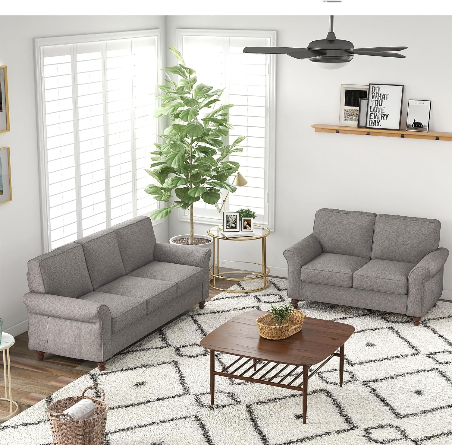 Bonzy Home 57" Grey 2-Seater Loveseat Sofa Comfy Upholstered Couch for Small Spaces