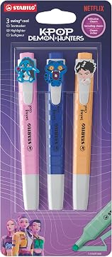 STABILO swing cool KPop Demon Hunters | Highlighter - Blister of 3 - with Crying Demon Baby, Derpy, and Jinu Charms