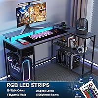 Vista 50 de Escritorio en forma de L de 53 pulgadas, escritorio para juegos en forma de L con tomas de corriente y luces LED, escritorio para computadora