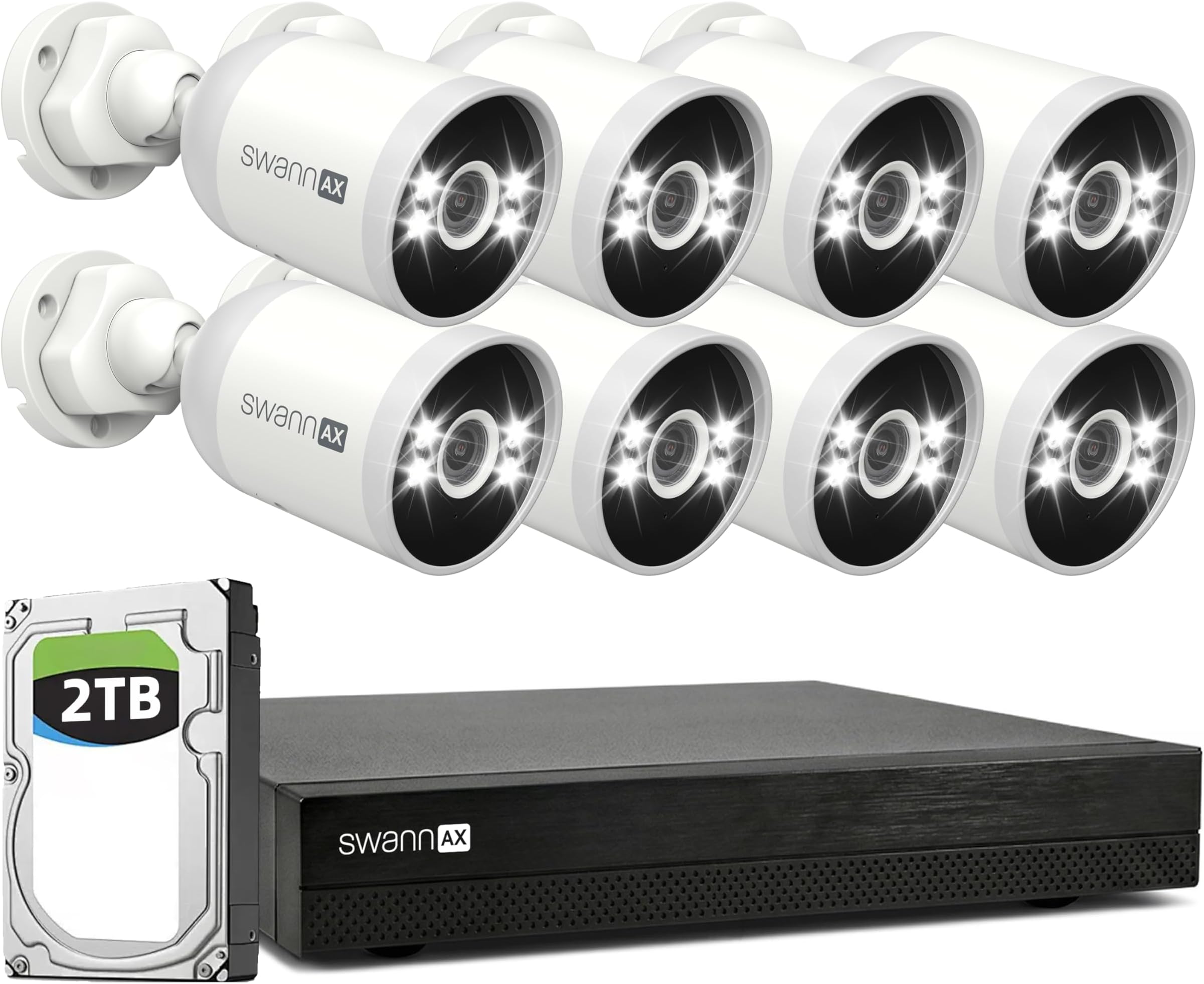 AdvancedX Wired NVR 4K Security Camera System 16 CH, 8 PoE Outdoor Cameras, 2TB, Color Night Vision, Motion Detect
