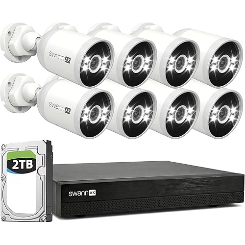 Swann AdvancedX 4K Wired NVR Security Camera System, 16 Channels, 8 Outdoor PoE Cameras, 1TB Hard Drive Storage, Color Night Vision, Video Analysis (8 Bullet Cameras 16 Channel NVR 4K 2TB HDD)