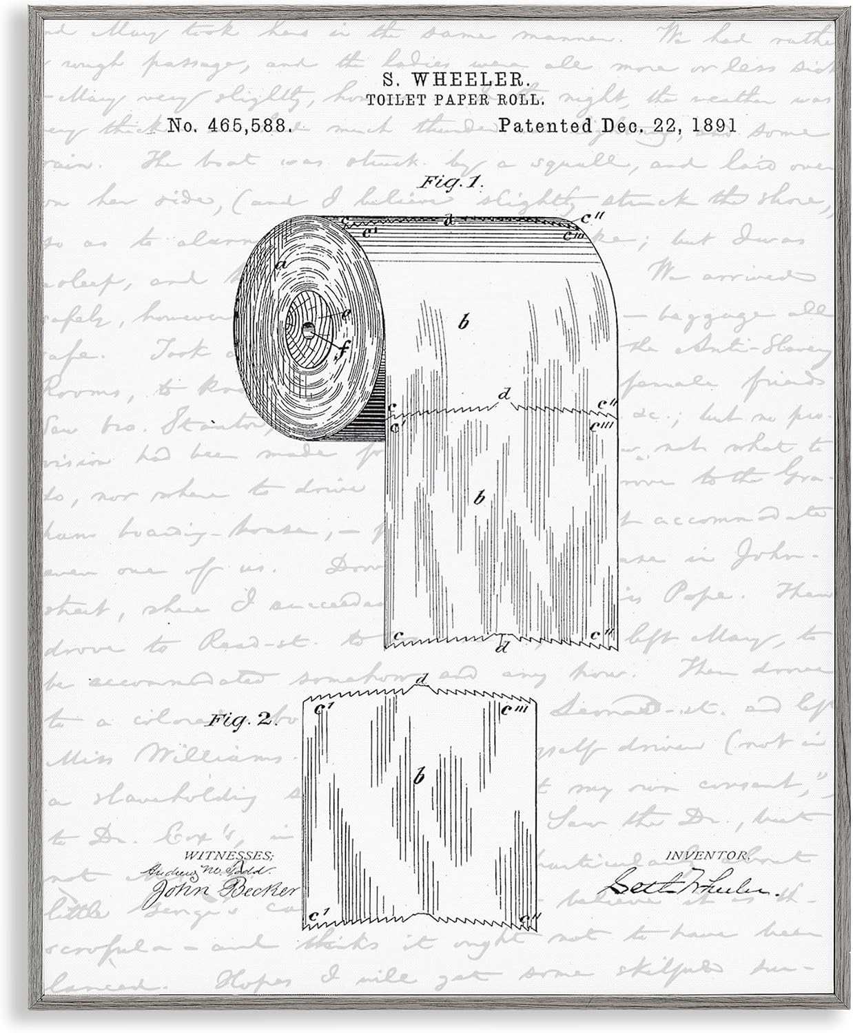Vintage Patent Bathroom, 11 x 14 Inch Framed Giclée Print