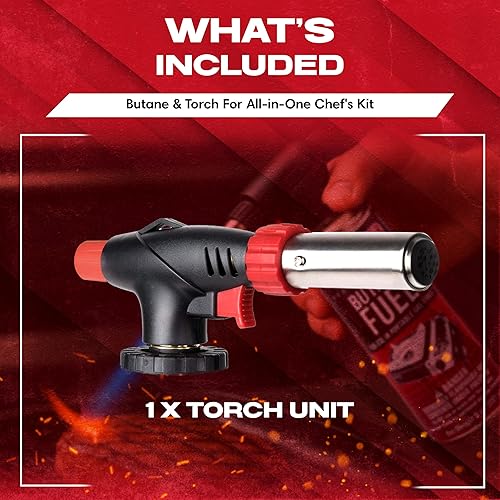 Miniatura 4 de Chef Master Encendedor de butano, antorcha de cocina recargable, antorcha de cocina, llama ajustable para crema brulee, postres, barbacoa,