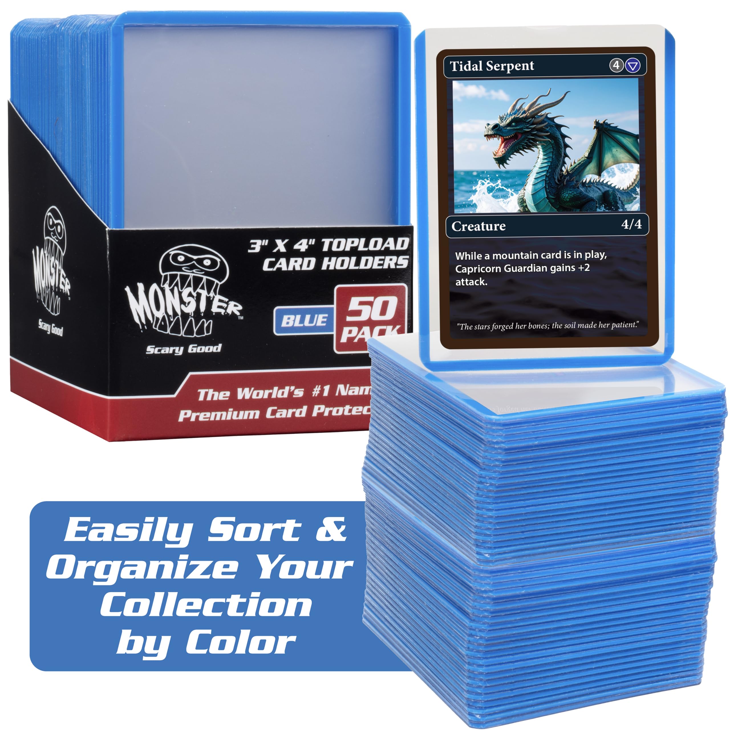 Amazon.com: Monster Protectors Hard Plastic Top Loaders Compatible with  Pokmon Trading Cards (50 Count 3"x 4", Blue Border for Easy Sorting, Fits  Standard Size TCG & Collectible Sports Cards) : Toys &
